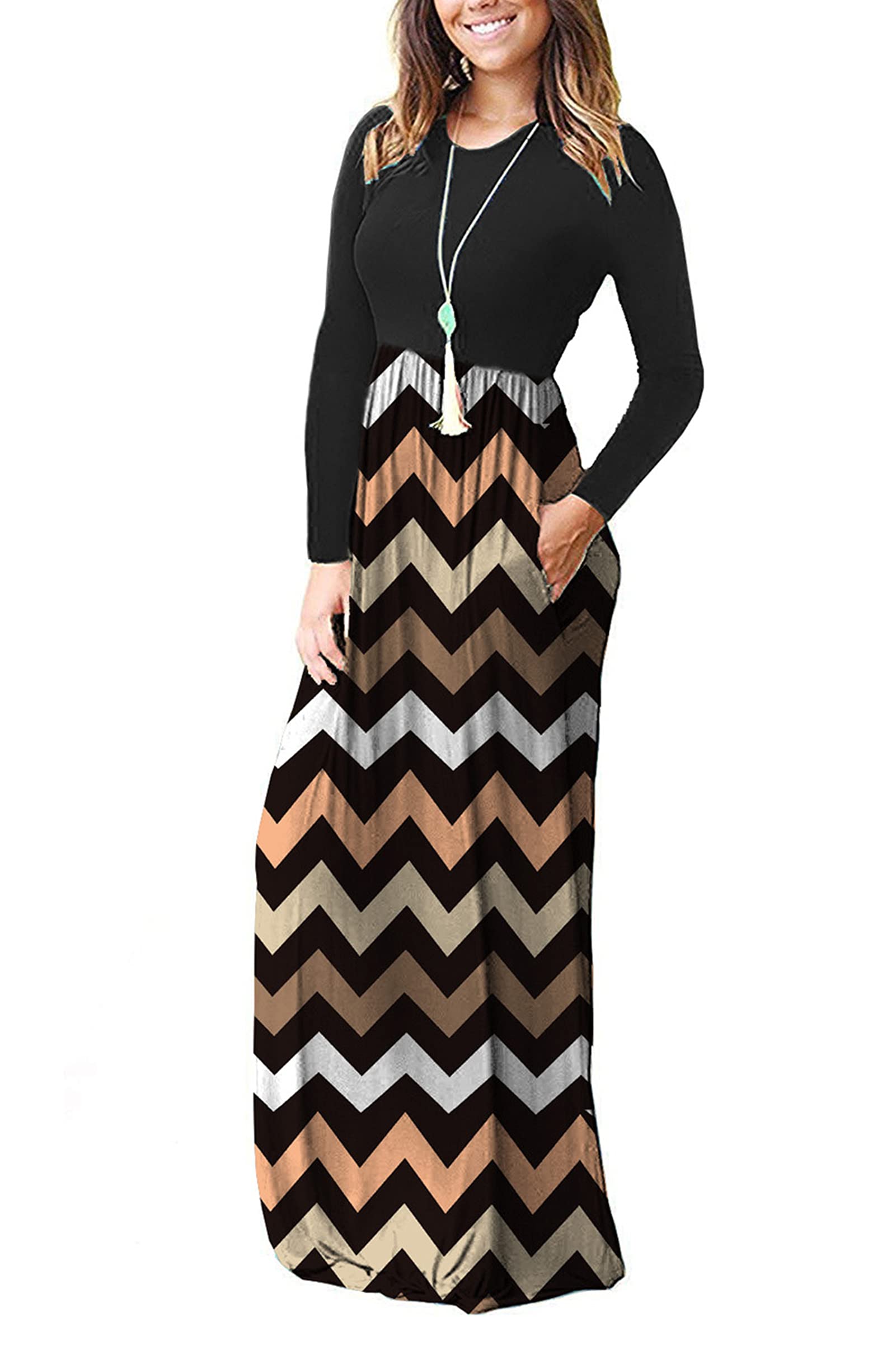 AUSELILY Women's Long Sleeve Maxi Dress - Loose Fit Casual Plain Long Dresses with Pockets | 2025 New Collection | Perfect for Everyday Wear, Office, Date Night & Travel