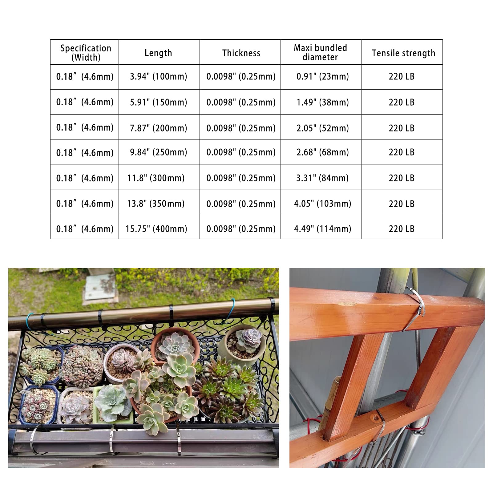**100PCS 11.8 Inch 304 Stainless Steel Heavy Duty Metal Zip Ties - Locking Cable Ties for Exhaust Wrap, Garage, Outdoor Use, HVAC, and Industrial Applications**