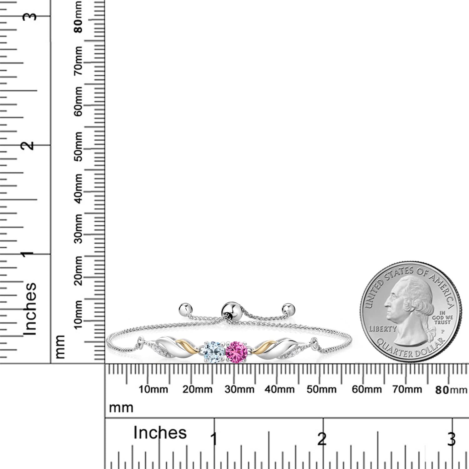 1.27 Ct Pink Lab-Created Sapphire & Sky Blue Topaz 925 Sterling Silver 10K Yellow Gold Diamond Bracelet for Women | Elegant Jewelry Gift for Birthday, Anniversary & Special Occasions