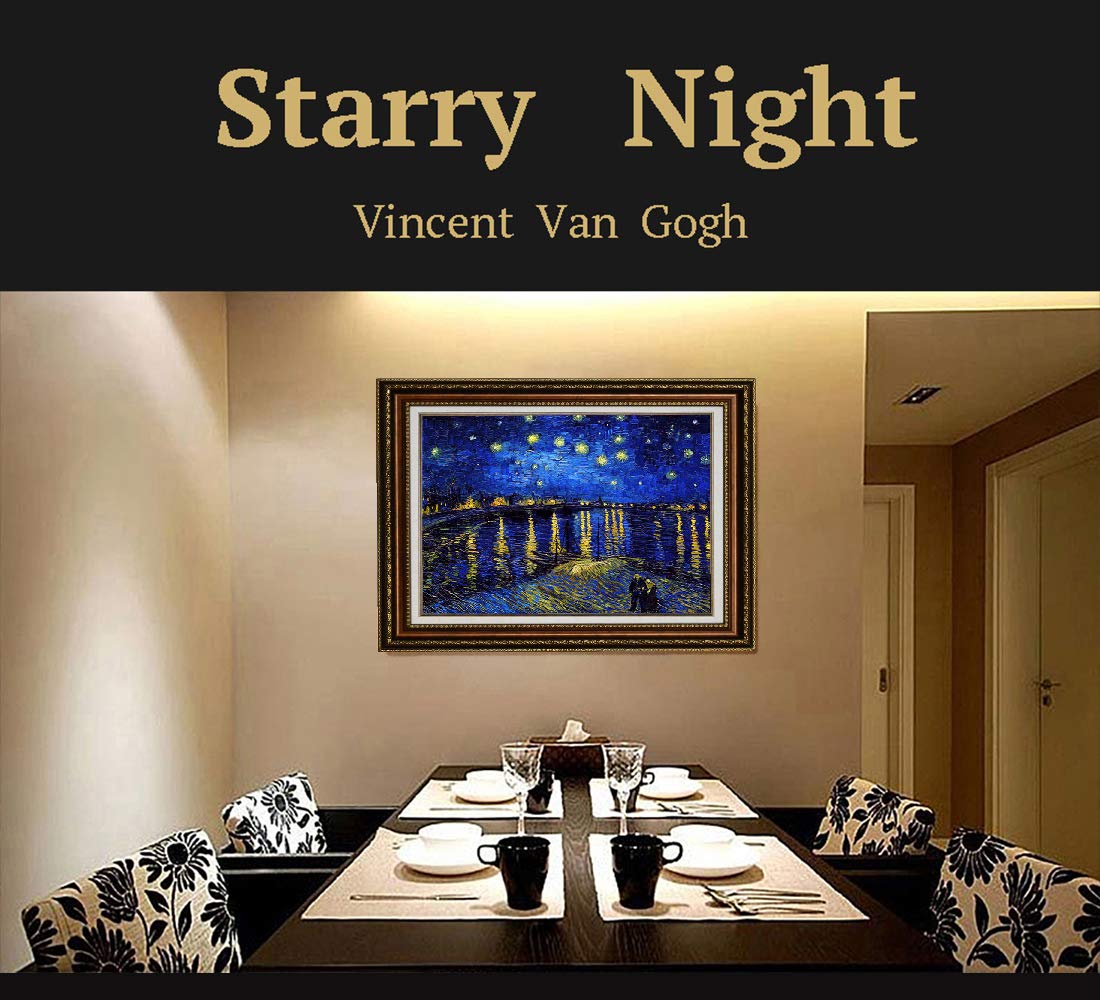 ELITEART Starry Night Over The Rhone by Vincent Van Gogh - Premium Oil Painting Reproduction Giclee Wall Art Canvas Print, Framed 26x22 Inches - Perfect for Living Room, Bedroom & Office Decor
