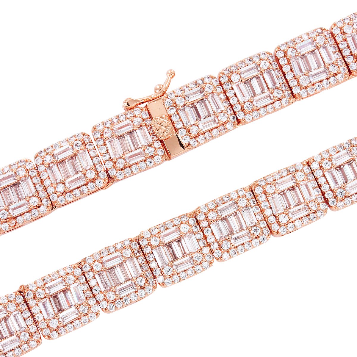 Elegant Rose Baguette Solitaire Square Links Tennis Necklace - Perfect for Weddings, Anniversaries & Special Occasions