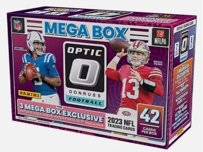 2023 Panini Donruss Optic Football Mega Box - 42 Trading Cards per Box with Green Hyper Prizms | Collectible Sports Cards for NFL Fans & Trading Card Enthusiasts | Perfect for Gifts, Investments & Game Day Memorabilia