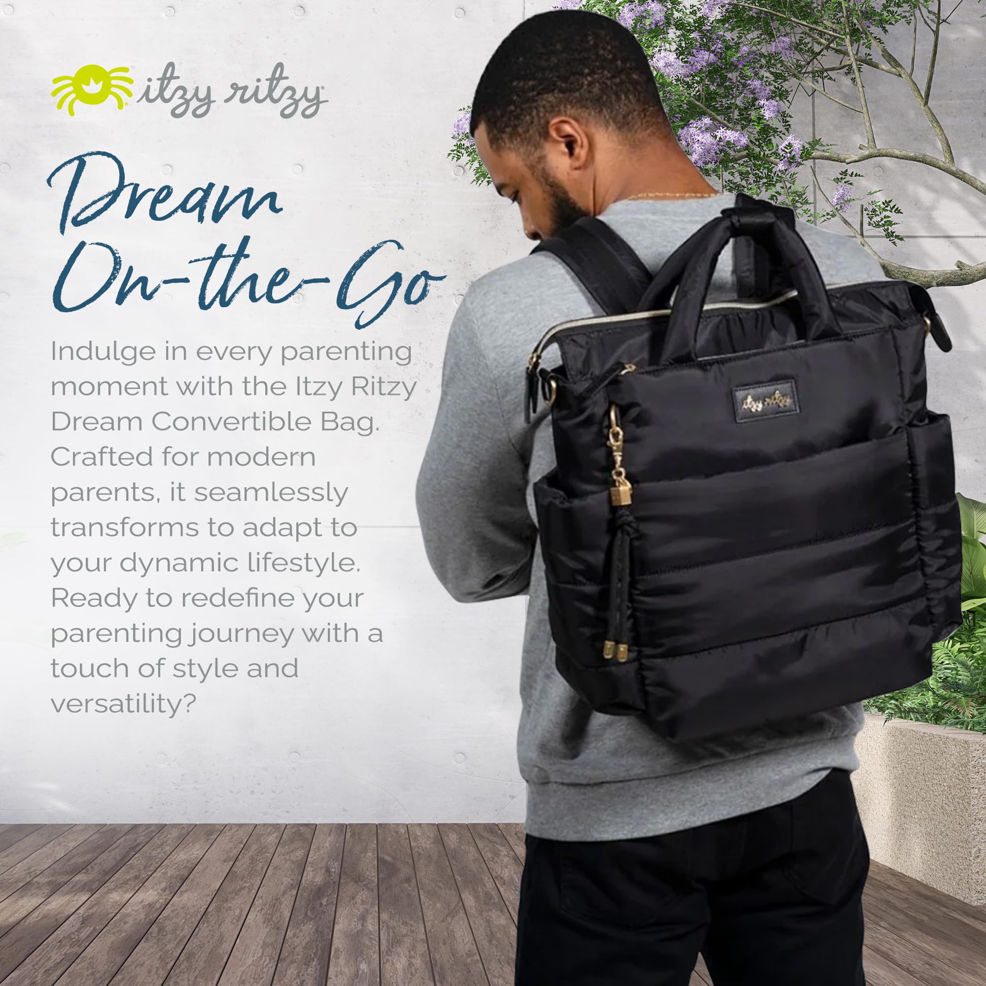 Itzy Ritzy Dream Convertible Diaper Bag - Baby Tote Backpack with 14 Pockets, Changing Pad, Insulated Bottle Holder | Perfect for Newborns & Toddlers | Stylish & Functional for Daycare, Travel & Shopping (Midnight Black)