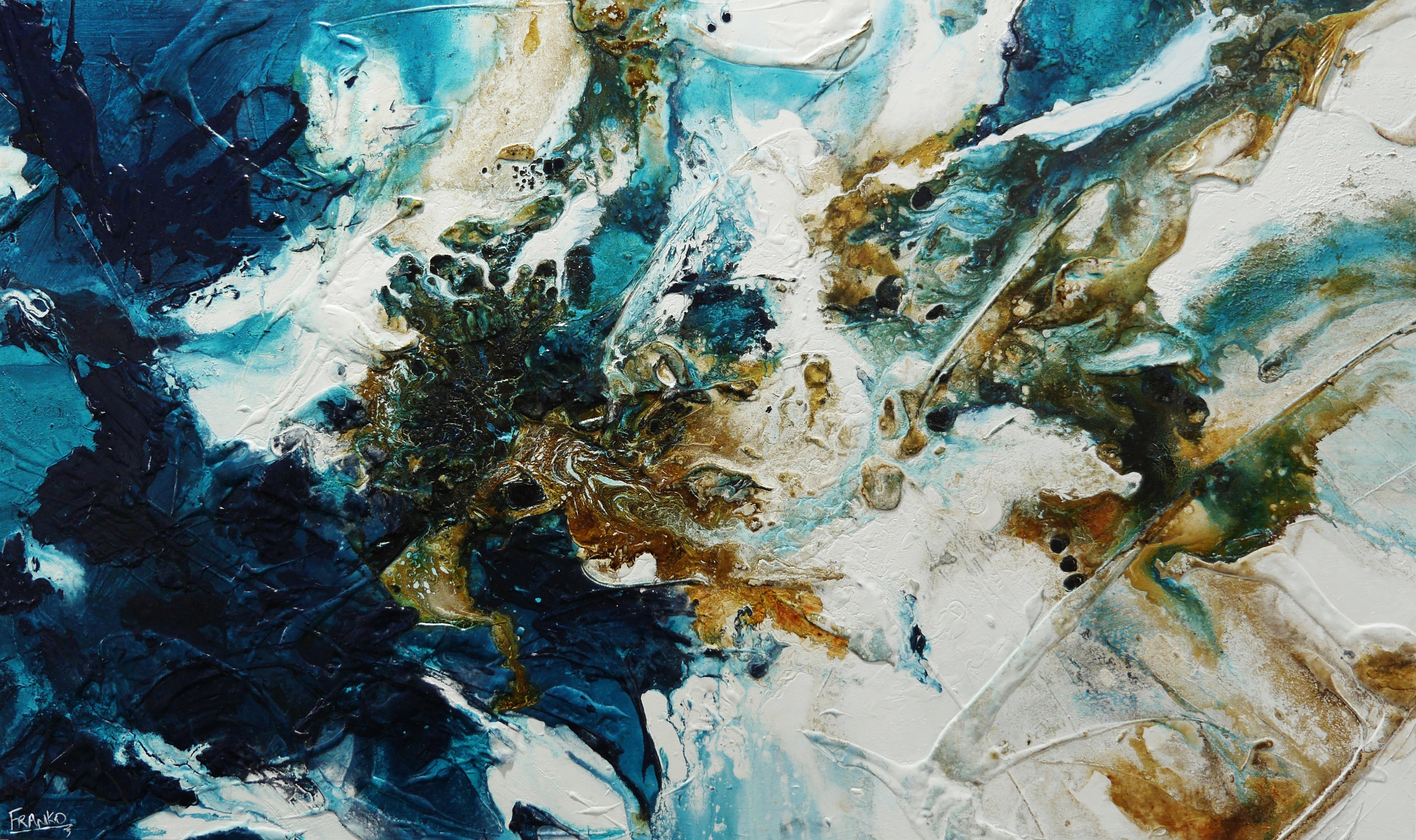 Rustic Teal and Blue Abstract Textured Painting - Modern Wall Art for Living Room, Bedroom & Office Decor