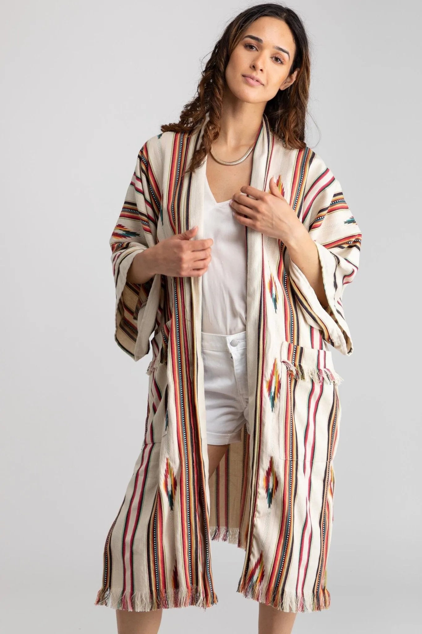 Stylish Ikat Striped Jacket for Women - Lightweight Spring/Summer Cover-Up - Perfect for Beach, Vacation & Casual Outings