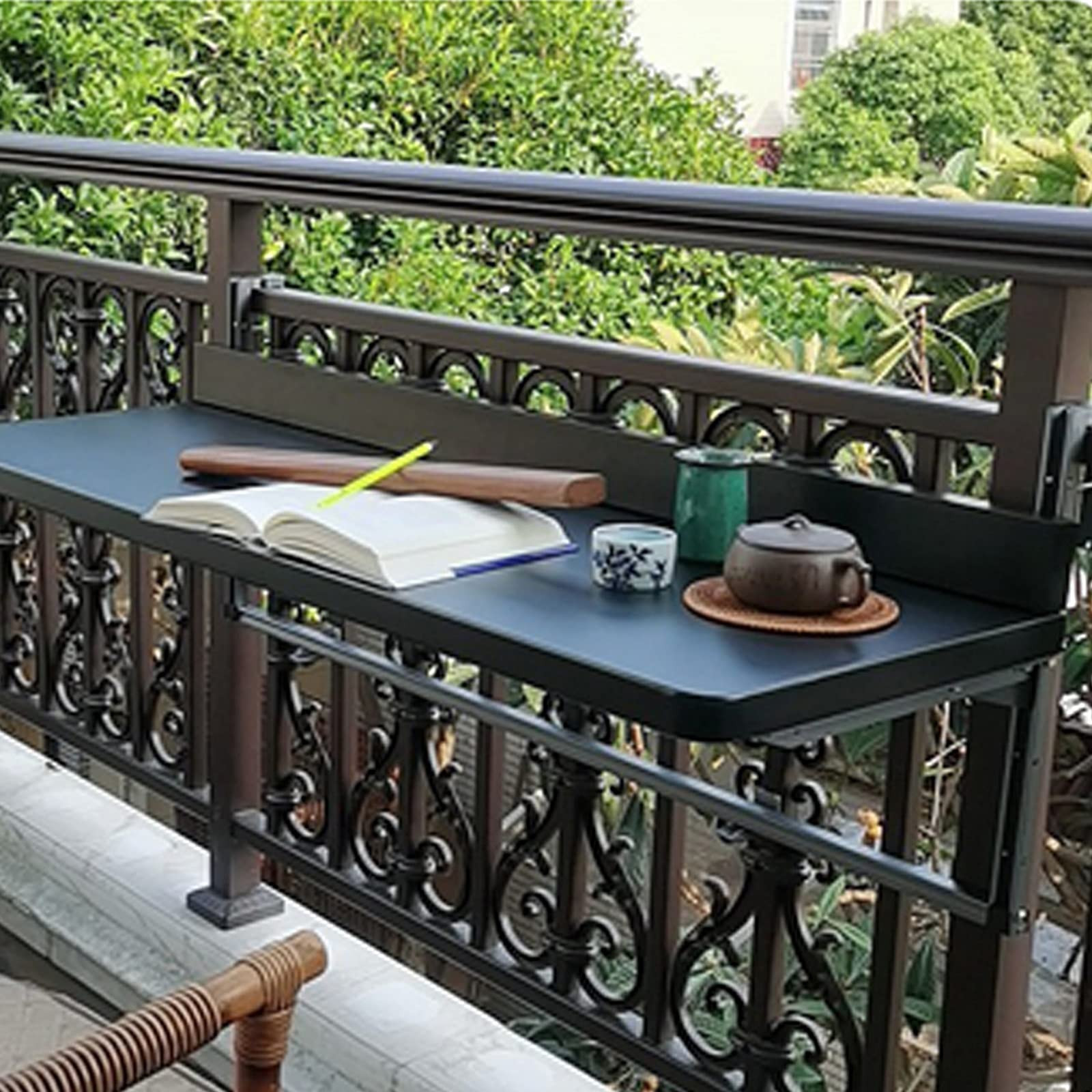 Balcony Railing Hanging Table - Aluminum Alloy Folding Desk with Adjustable Height for Home Bar, Outdoor Dining & Small Space Living (120x25cm, Multiple Colors) - Perfect for Apartments, Patios & Tiny Homes