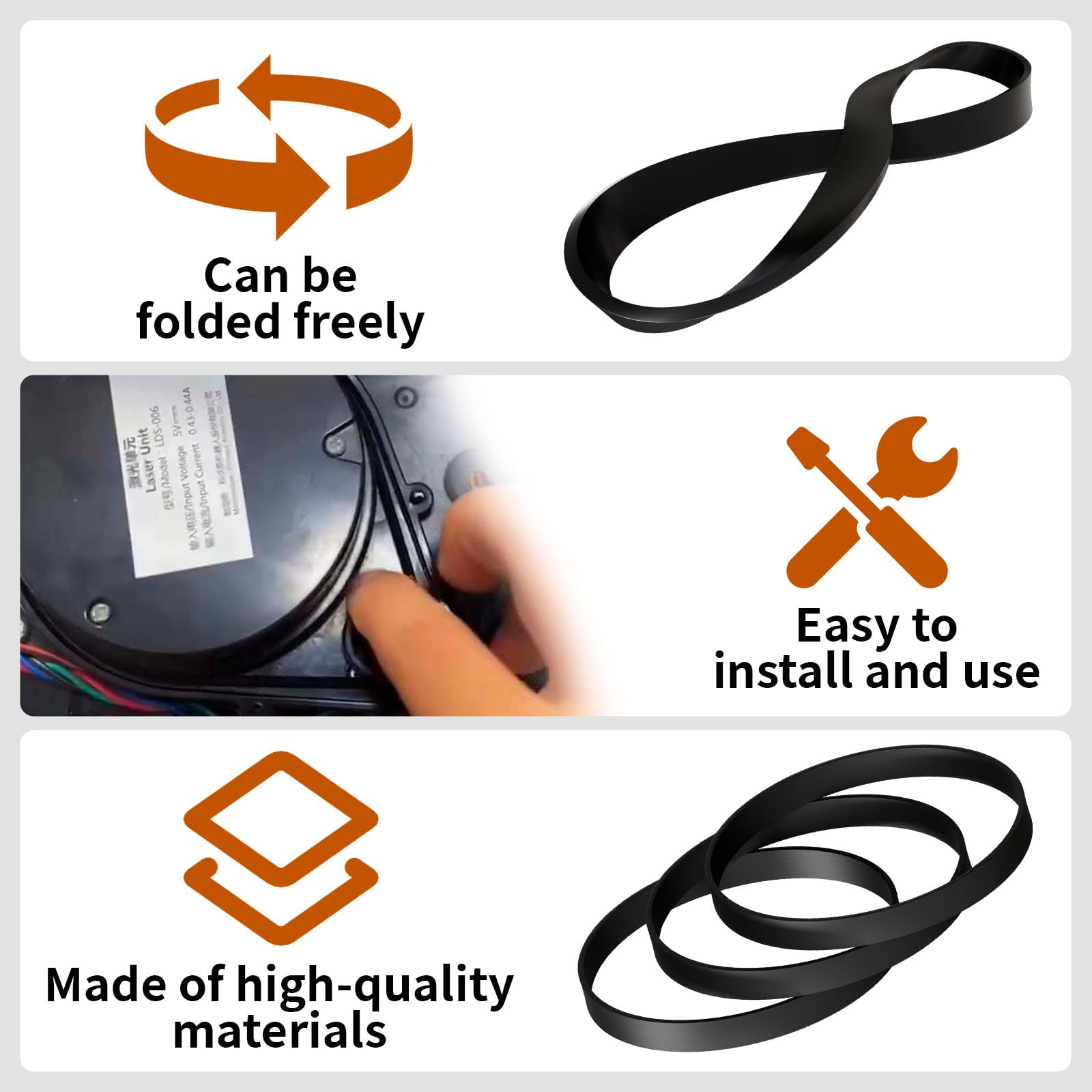 Kenmore Vacuum Belts 20-5275 - 3 Pack Replacement Flat Belts for Kenmore 116, MC-V5204, MC-V5203, MC-V5706, MC-V5710, MC-V5715, MC-V5716 Models | Durable Vacuum Cleaner Accessories for Home & Office Cleaning