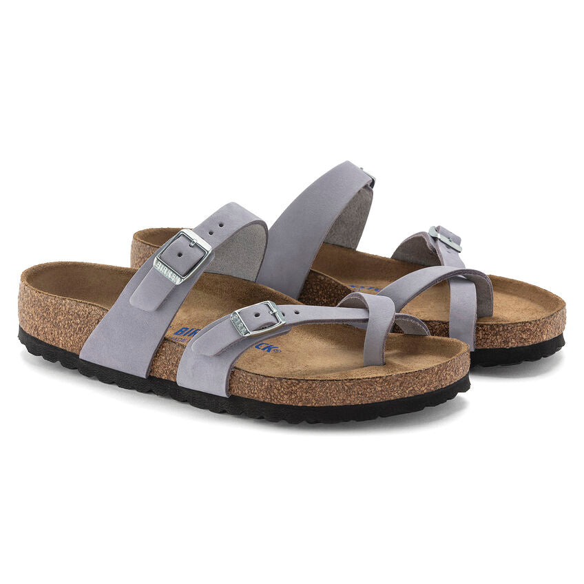 Birkenstock Women's Mayari Soft Footbed Sandals - Purple Fog Nubuck Leather | Comfortable Casual & Summer Shoes for Walking, Travel & Beach