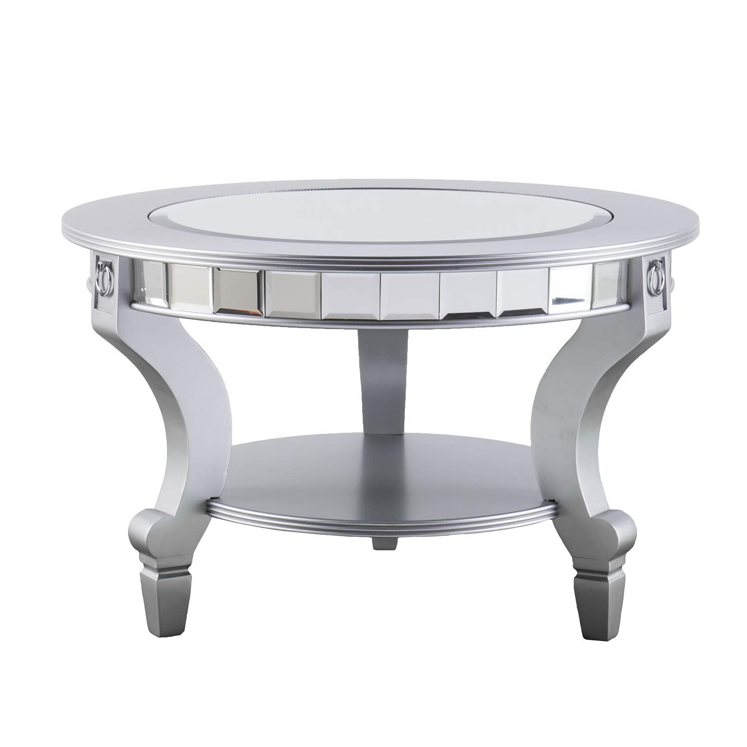 SEI Furniture Lindsay Glam Mirrored Round Coffee Table - Silver Finish Modern Accent Table for Living Room, Bedroom & Entryway Decor