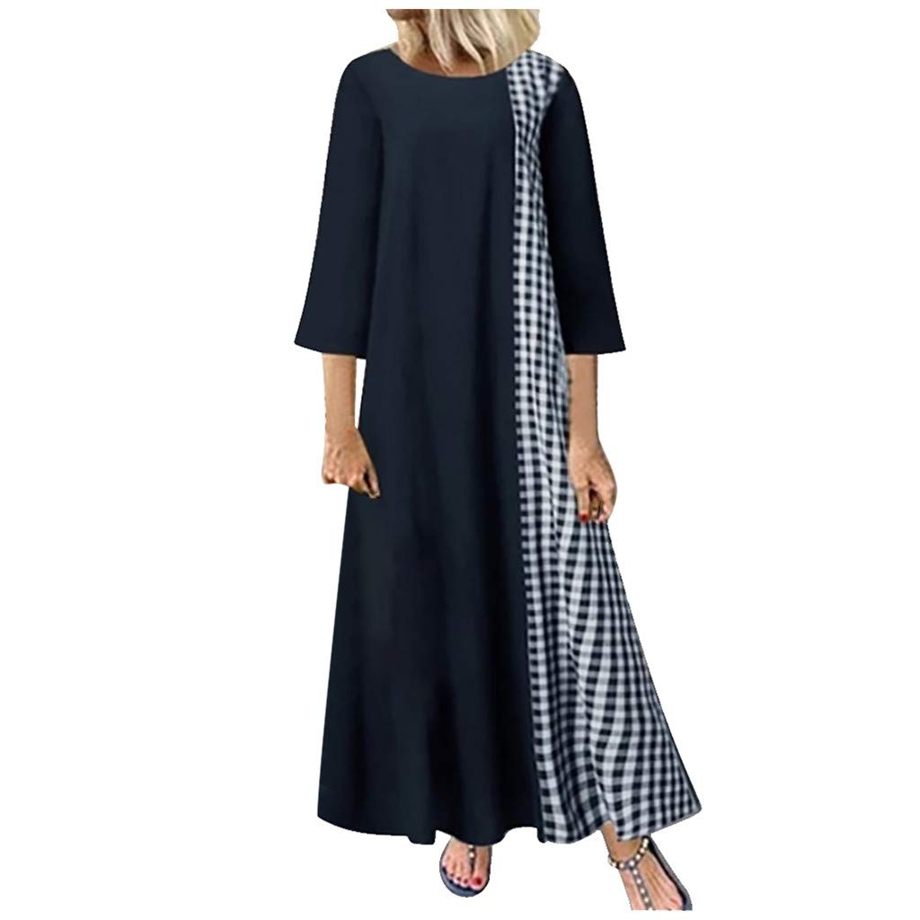 Women's Casual Patchwork 3/4 Sleeve O-Neck High-Low Hem Summer & Spring Dresses 2022 - Plus Size Flowy Dress for Beach, Party & Everyday Wear | Most Wished For Choice