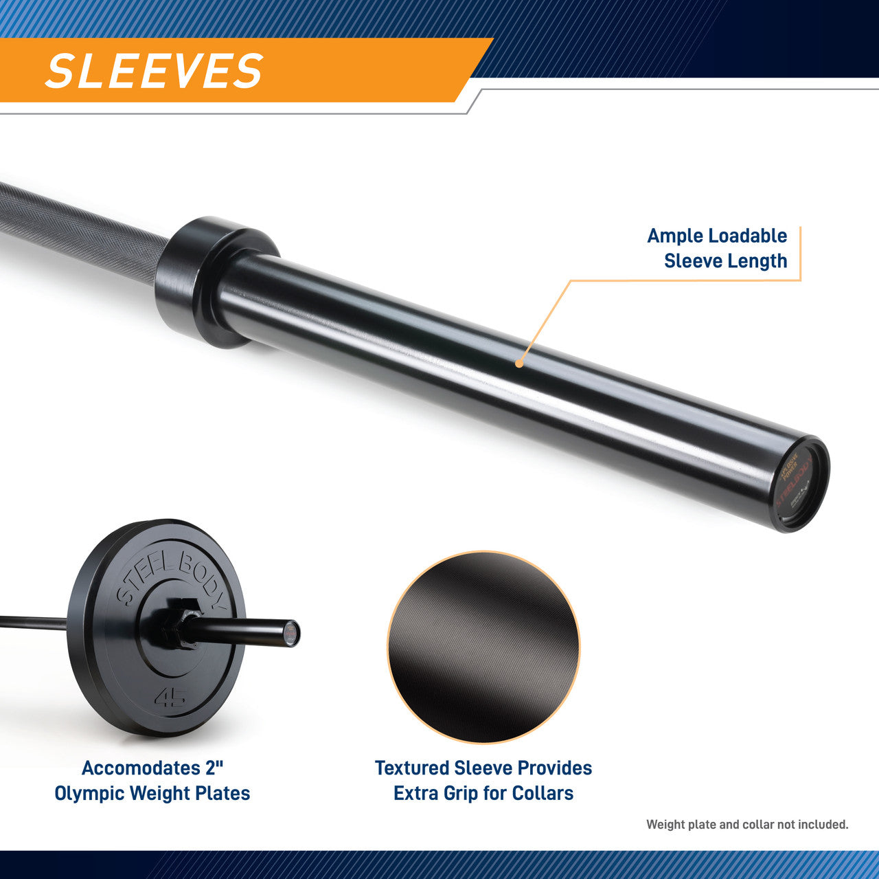 45LB Olympic Barbell - SteelBody STB 75 Weightlifting Bar for CrossFit, Powerlifting & Home Gym Training
