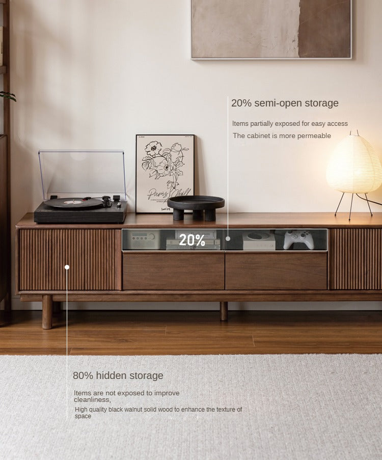 Premium Black Walnut & Ash Solid Wood TV Stand - Modern Entertainment Center for Living Room, Bedroom & Home Theater
