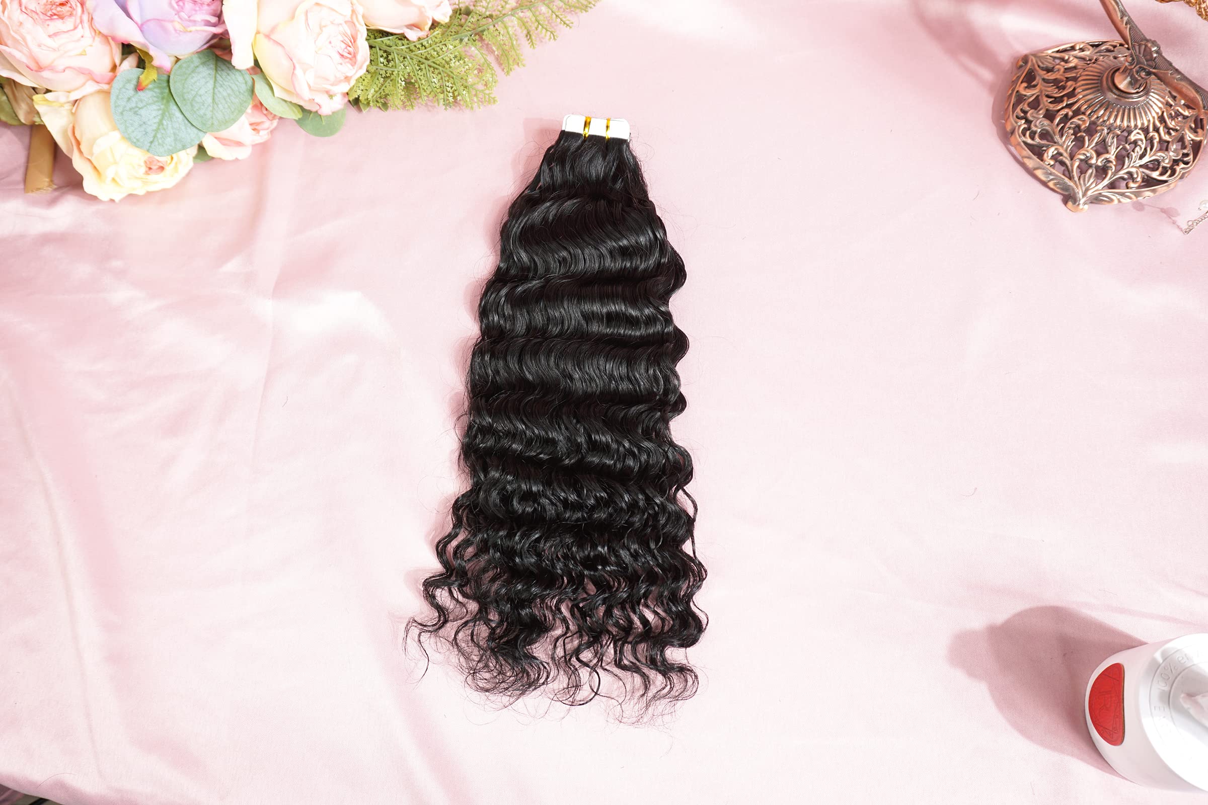 40pcs Invisible Loose Water Wave Curly Hair Extensions Tape - 100% Human Remy Hair, 26inch, 3B Curly, Natural Black Color (100g) for Black Women - Perfect for Daily Styling, Special Occasions & Protective Hairstyles