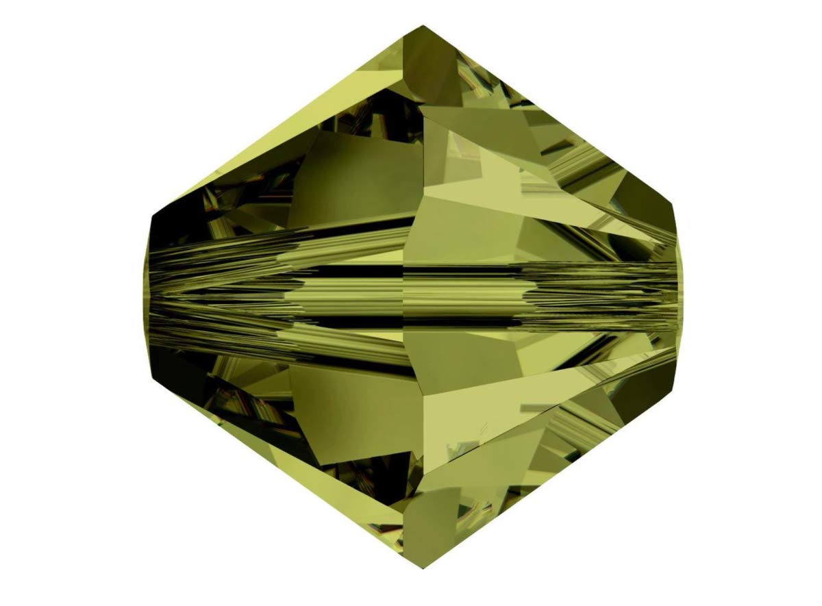 100pcs Authentic Preciosa 4mm (0.16 Inch) Small Faceted Bicone Crystal Loose Beads - Olivine Green, Compatible with Swarovski 5301/5328 for DIY Jewelry Making, Crafting, Bracelets, Necklaces & Home Decor (Pre-B419)