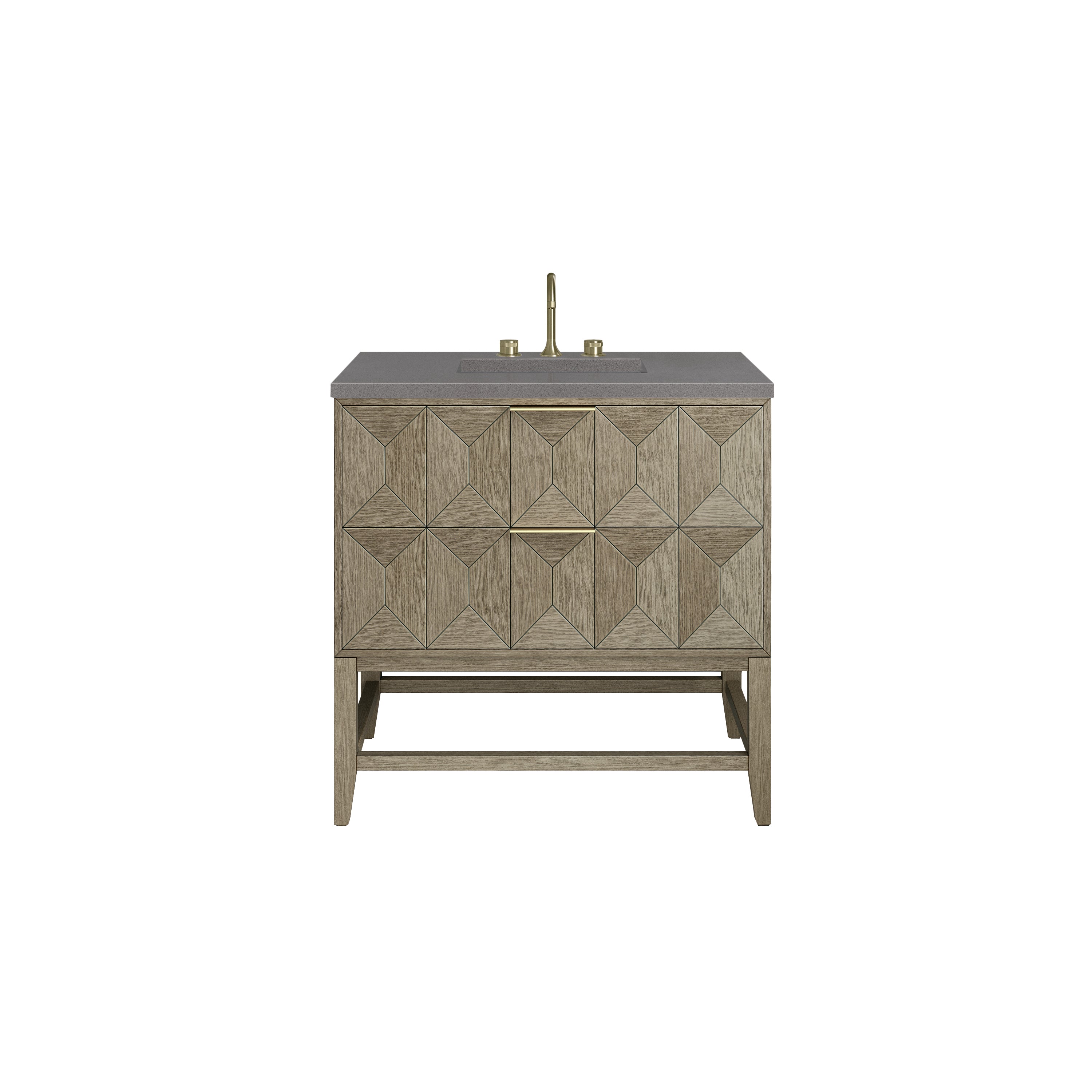 Emmeline 36 Inch Single Bathroom Vanity with Pebble Oak Finish & 3CM Grey Expo Top - Perfect for Modern Home Bathroom Renovation and Space-Saving Design