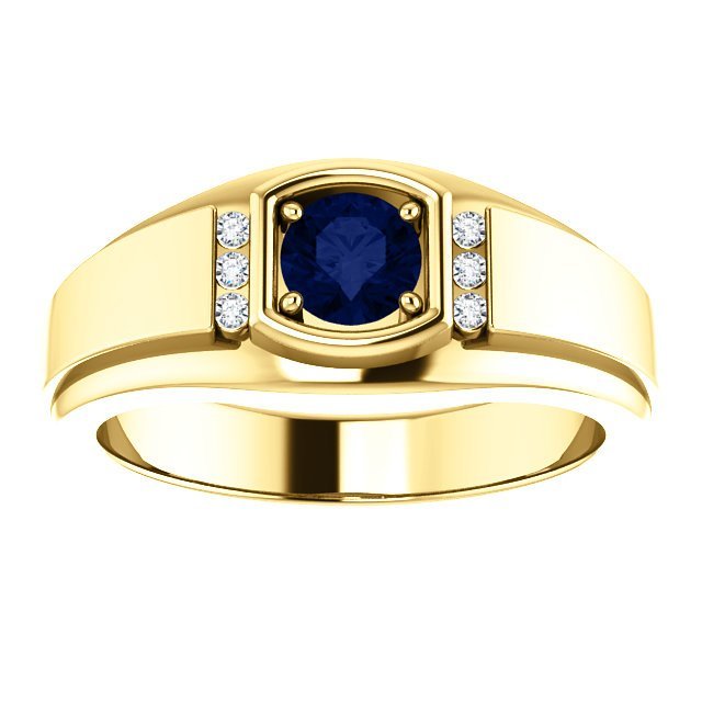 14K Gold Men's Sapphire and Diamond Ring - 0.60ct Sapphire & 0.09ctw Diamonds - Elegant Wedding Band, Anniversary Gift for Him, Engagement Ring for Men