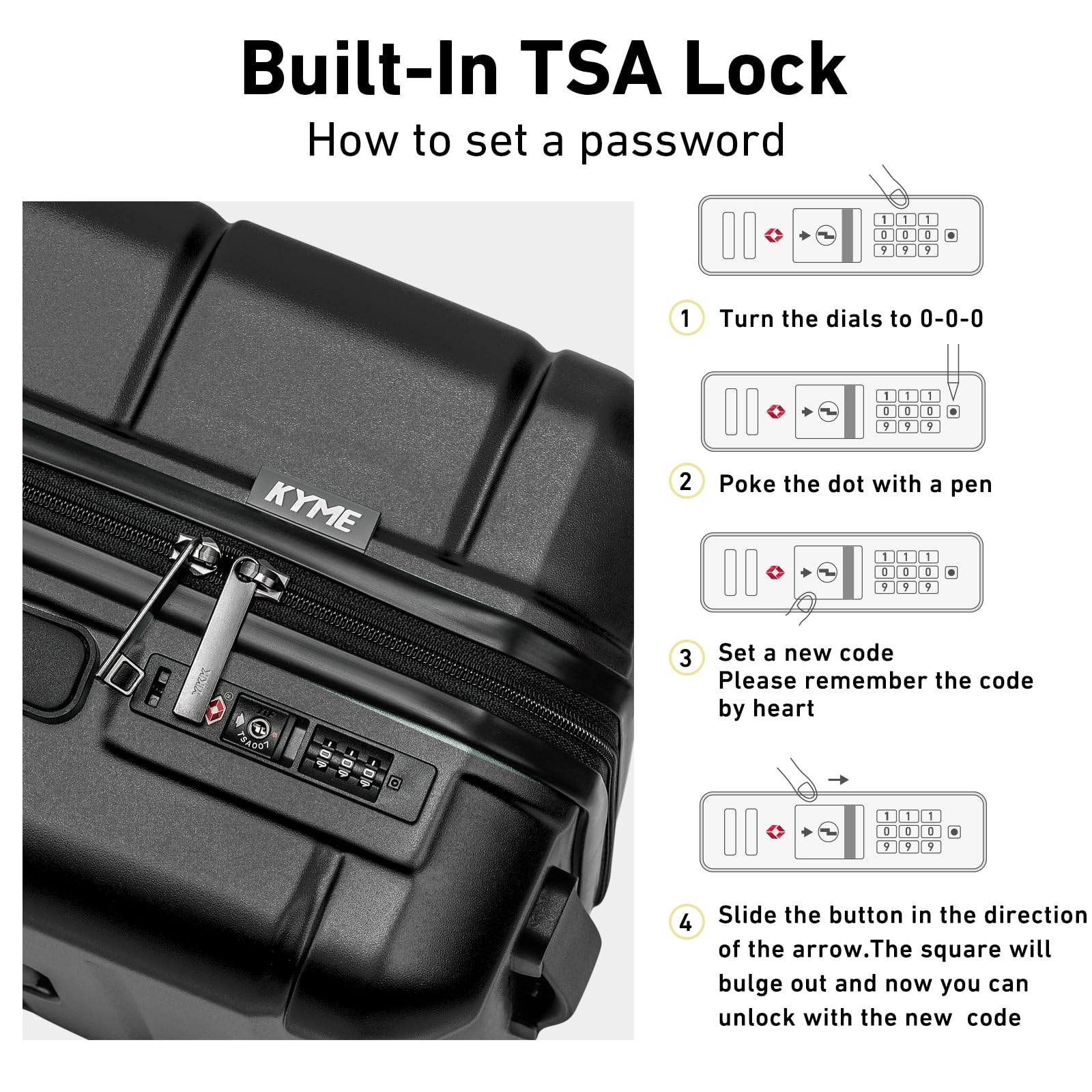 **KYME 22 Inch Hardside Carry On Luggage - Airline Approved 22x14x9 Hard Shell Spinner Suitcase with TSA Lock, Cup Holder & Smooth Wheels - Perfect for Business Travel, Weekend Getaways & Vacations (Black, Unisex)**