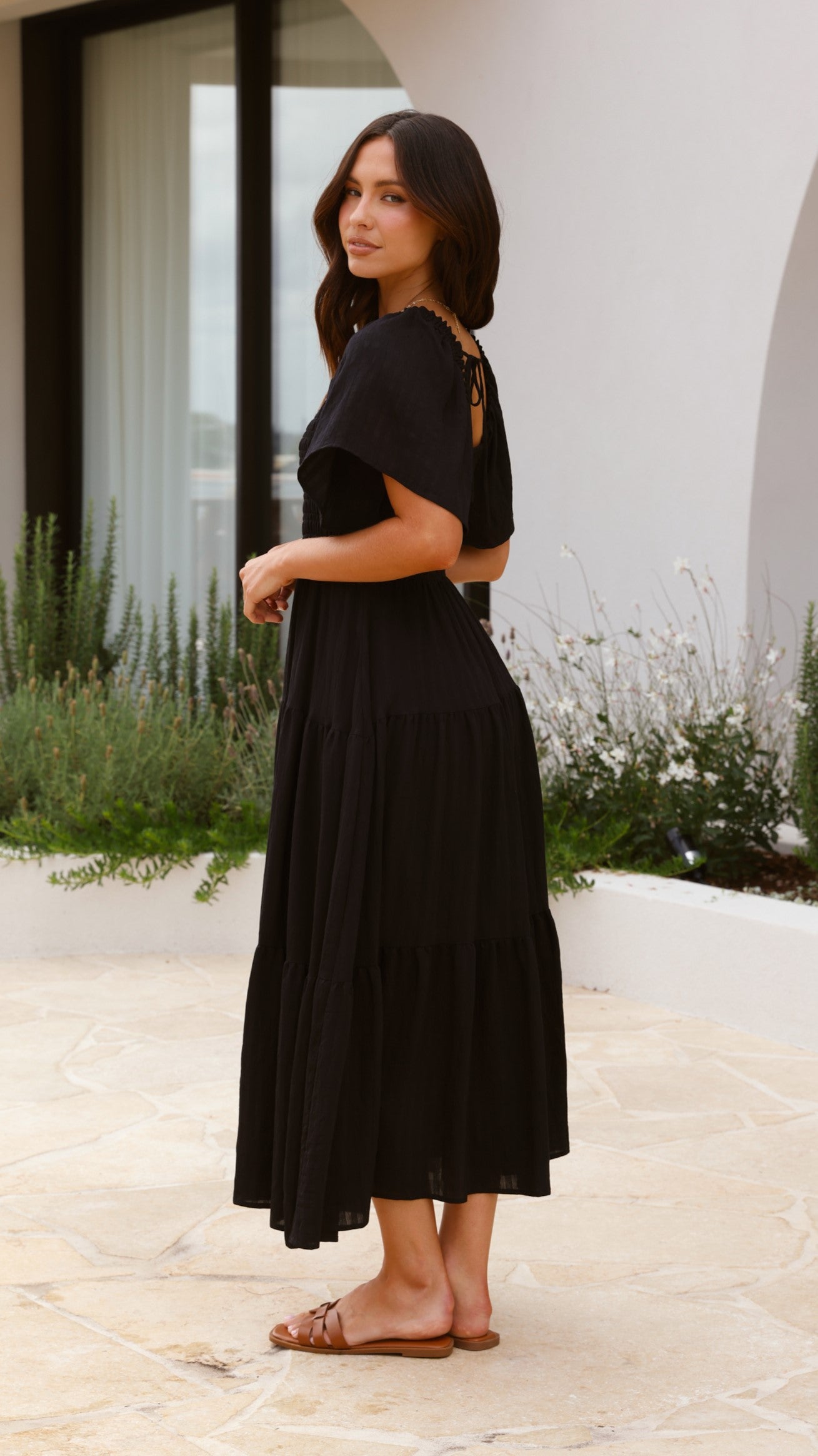 Lainey Midi Dress for Women - Elegant Black Flowy Summer Dress | Perfect for Beach Vacation, Date Night & Casual Outings