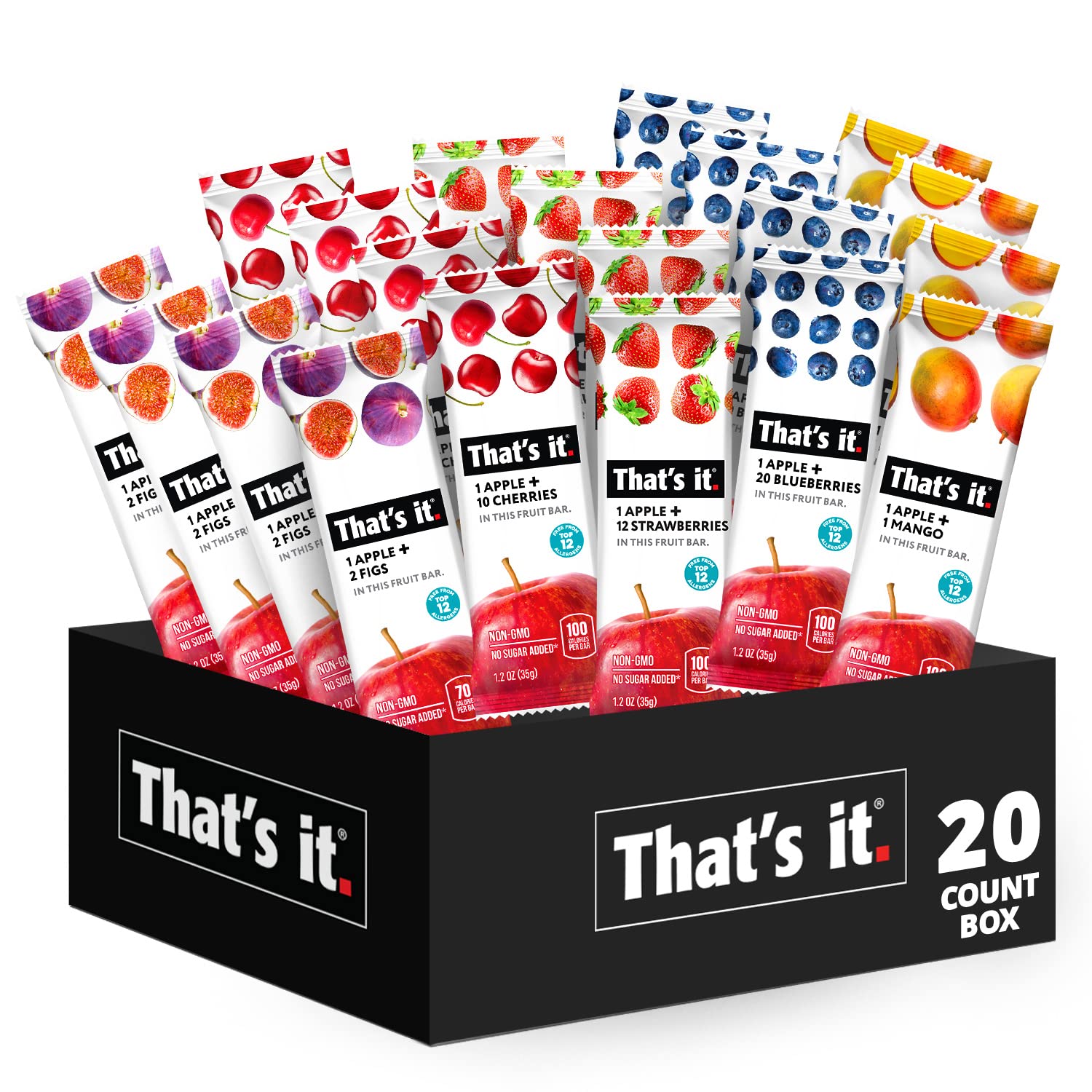 Healthy Fruit Snacks Gift Box (20 Pack) - 100% Natural, Gluten-Free, Vegan Fruit Bars Variety Pack | Perfect for Office Snacks, School Lunches & On-the-Go Energy Boost