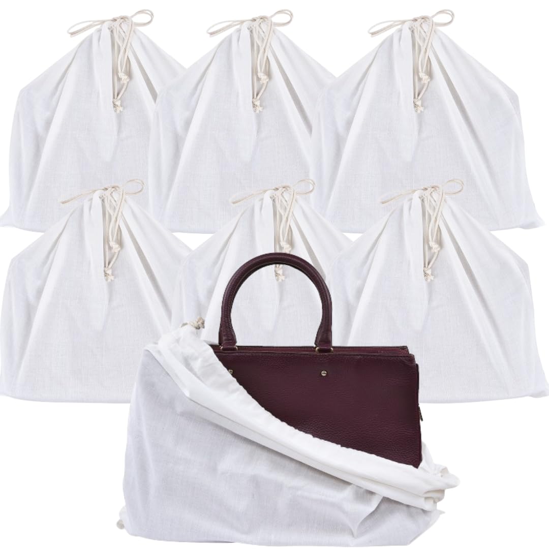 Premium Dust Bags for Handbags & Purses - 7 Pack Odor-Resistant Cotton Storage Covers with Drawstring Closure | Protects Luxury Bags, Shoes & Boots | Perfect for Travel, Closet Organization & Long-Term Storage