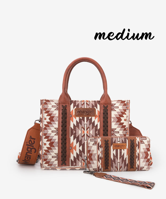 Wrangler Aztec Print Whipstitch Canvas Tote Bag Set - Stylish & Durable Handbag for Women, Perfect for Shopping, Beach & Everyday Use