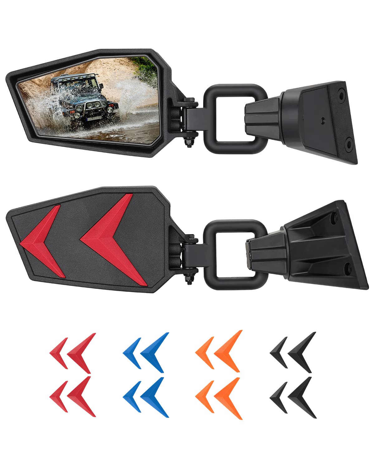 1997-2018 Jeep Wrangler JK TJ Side Mirrors - Anti-Shake Quick Install with Black/Orange/Blue/Red Inserts for Doors Off Safe Driving (Does Not Fit JL) | Off-Roading & Adventure Accessories