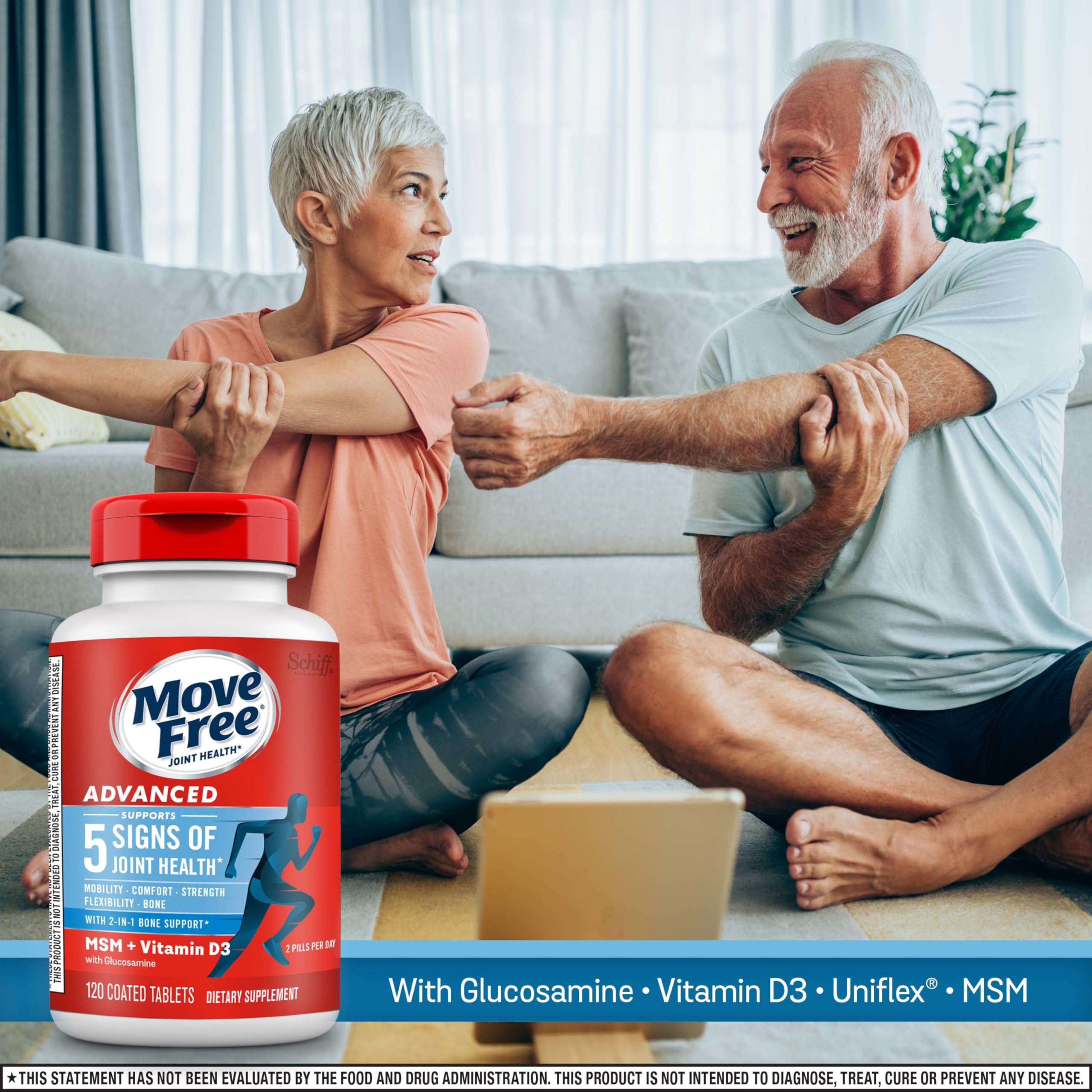Move Free Advanced Glucosamine Chondroitin MSM + Vitamin D3 Joint Support Supplement - Supports Mobility, Comfort, Strength & Flexibility - Promotes Bone & Immune Health - 360 Tablets (3x120ct) - Ideal for Active Adults, Athletes & Seniors for Joint Care & Daily Wellness