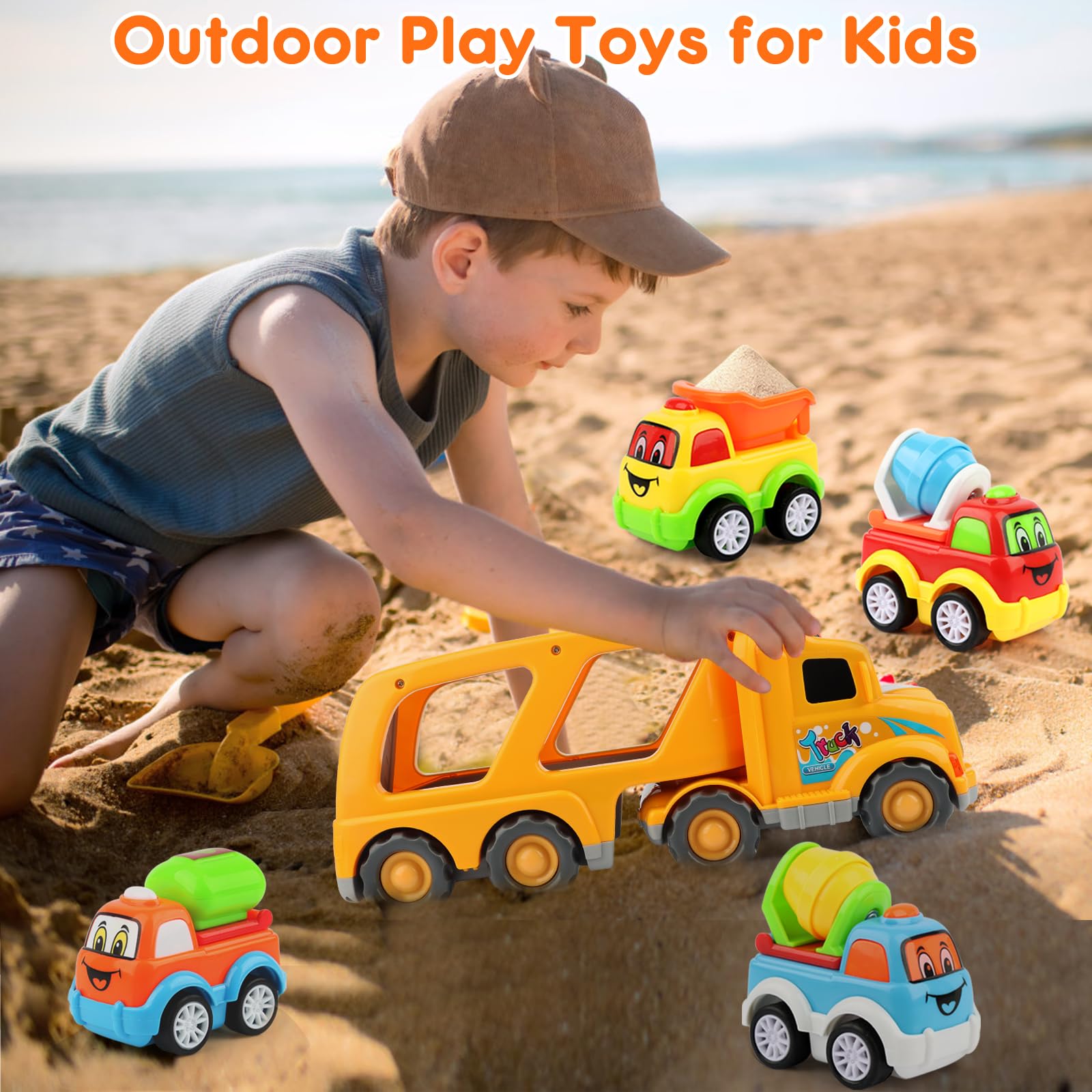 5-in-1 Construction Truck Toddler Toys for Boys Ages 2-4 - Dump Truck, Excavator & Carrier Vehicle Playset - Best Christmas & Birthday Gift for 18 Month to 4 Year Old Boys - Perfect for Sandbox Play, Indoor Pretend Play & Early Learning Development