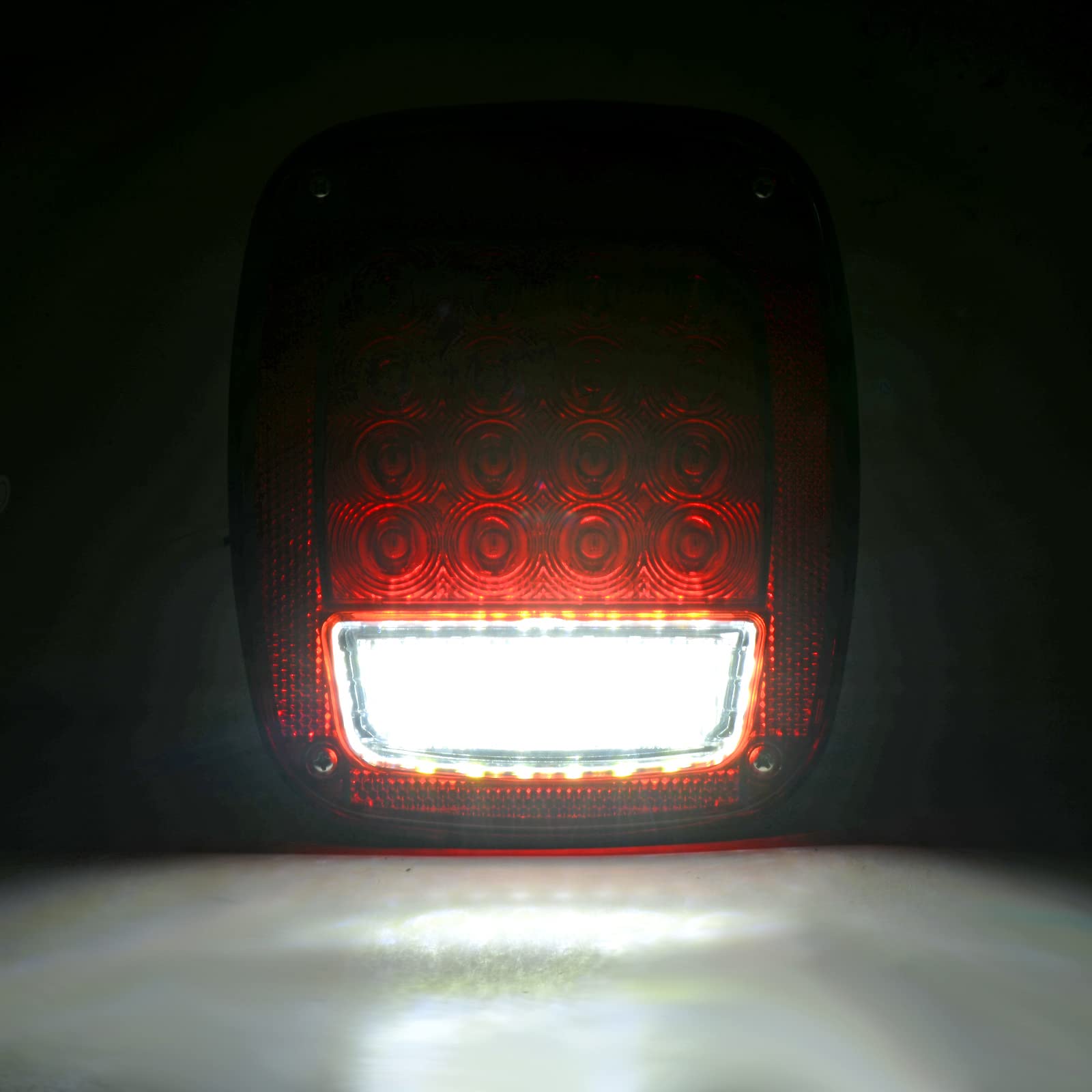 LIMICAR RV Square 43 LED Trailer Lights - 2PCS Red/White Stop Turn Reverse Tail Lights with License Plate Light for Truck, Trailer, Jeep YJ TJ JK CJ | Waterproof, Durable for Off-Road, Camping & Towing