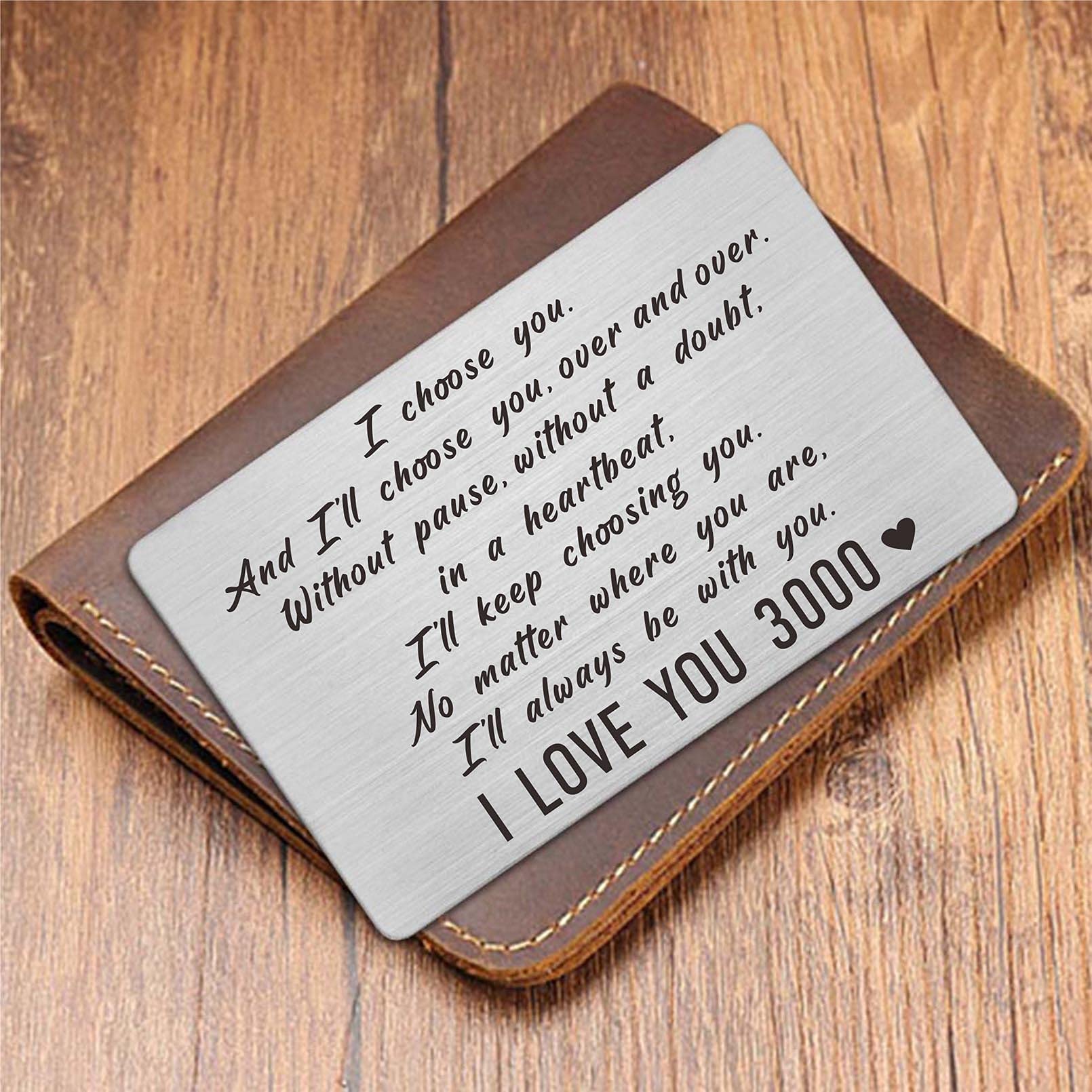 I Love You 3000 Engraved Wallet Card - Romantic Gift for Husband & Grooms - Perfect for Anniversaries & Valentines