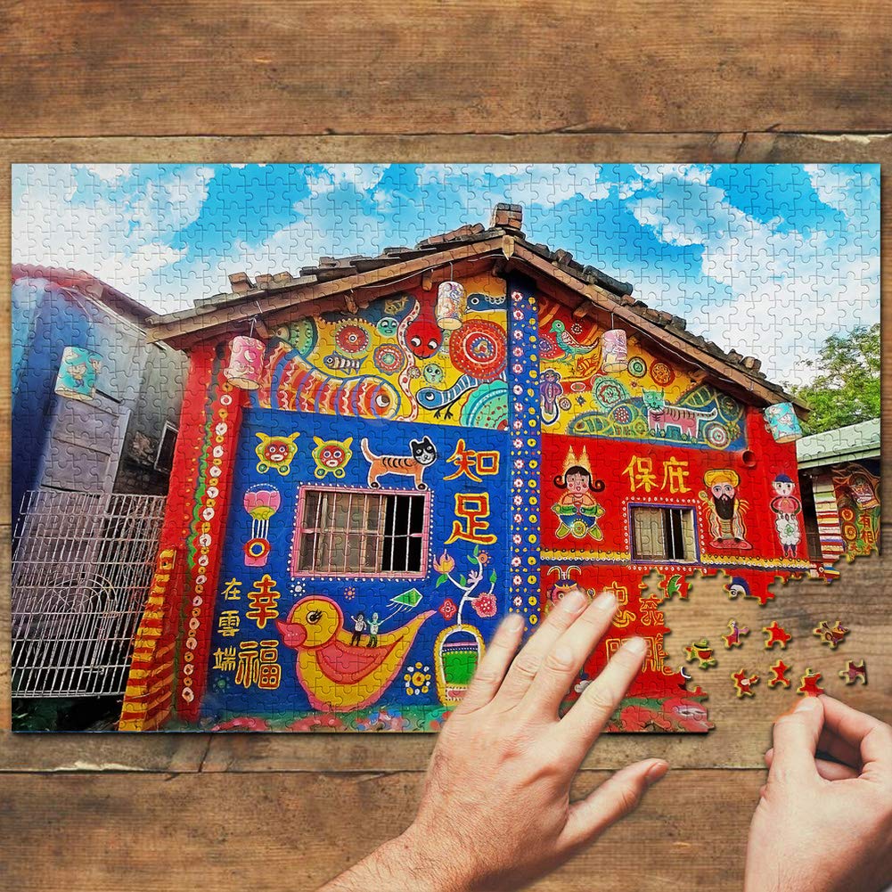 1000 Piece Taiwan Rainbow Village Taichung Wooden Jigsaw Puzzle - Travel Souvenir & Home Decor for Adults & Kids - Perfect for Family Game Night, Stress Relief & Wall Art Display