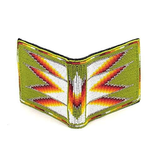 Handmade Beaded Men's Wallet - Native American Style Seed Beads Unisex Leather Wallet for Men (Green, White, Red) | Perfect Gift for Him, Fathers Day, Birthday & Special Occasions | Ideal for Everyday Use, Travel & Outdoor Activities