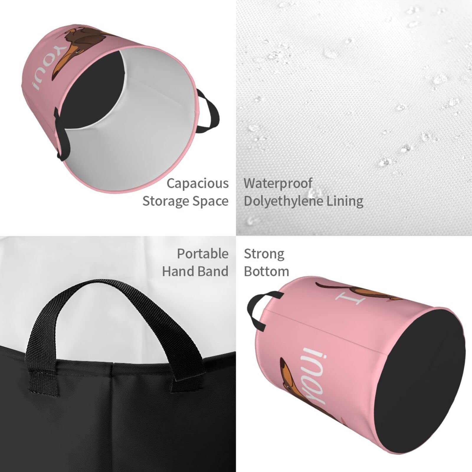 Waterproof Collapsible Laundry Basket with Handle - Large Fabric Hamper Organizer for Clothes, Toys & Bathroom Storage | Durable Dachshund Design for Pet Lovers | Perfect for Laundry Room, Bedroom & Dorm Organization