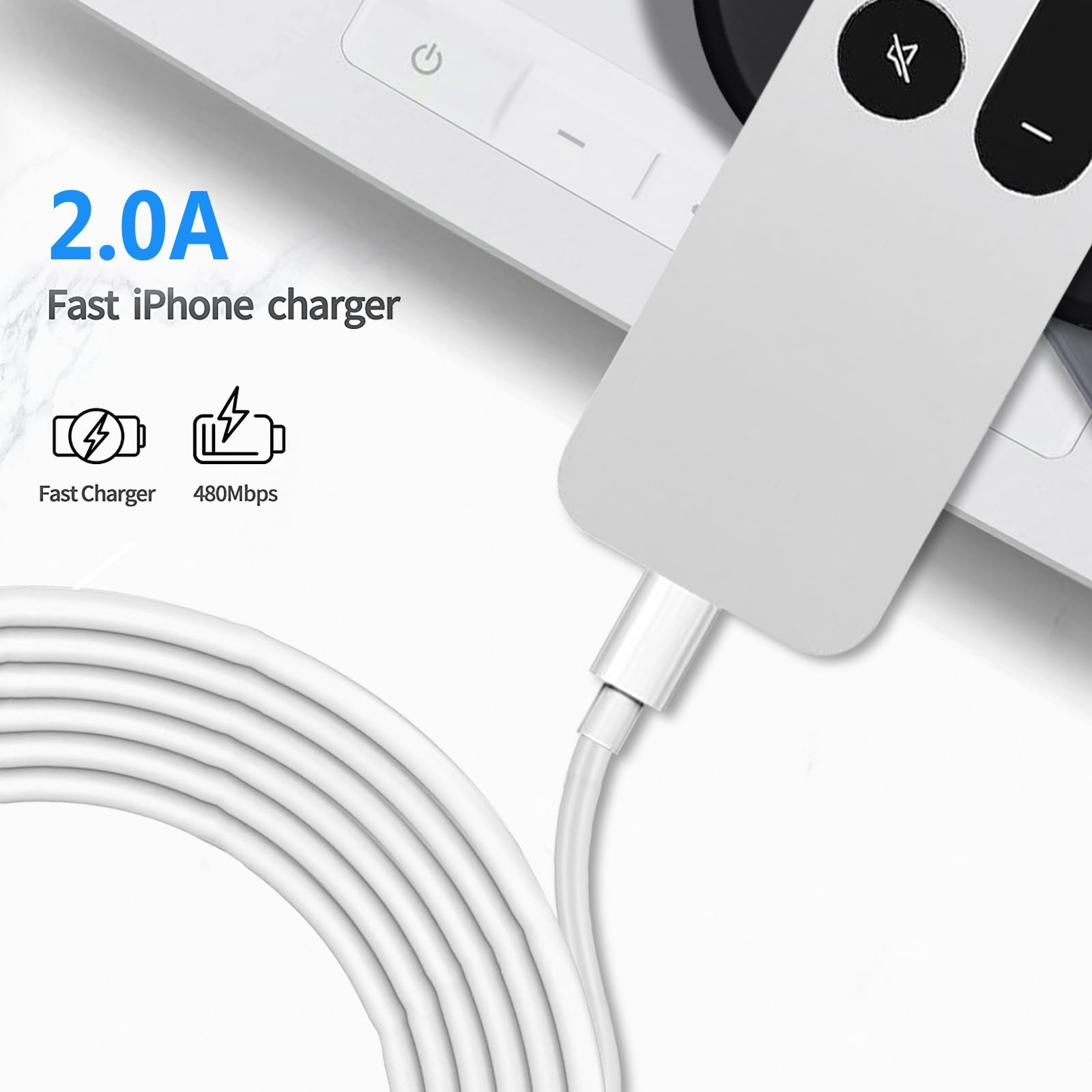 Fast Charging Wall Charger for AirPods 4, AirPods Max 2, AirPods Pro 2 (2024) & iPhone 16/15 - USB-A to USB-C Cable with Apple TV Remote 3rd/4K Charging - Perfect for Home, Office & Car Charging