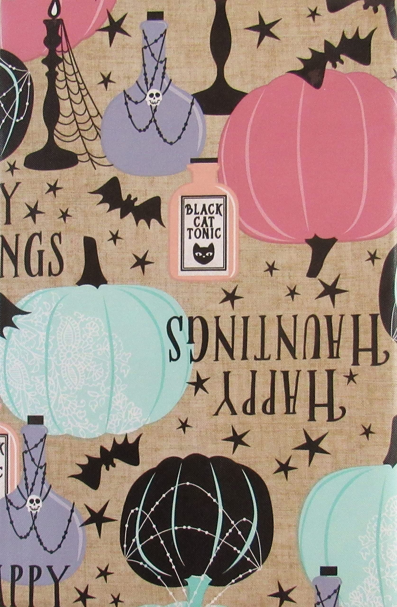 Black Cat Tonic Halloween Tablecloth - 52x52 Flannel Vinyl for Party Decor