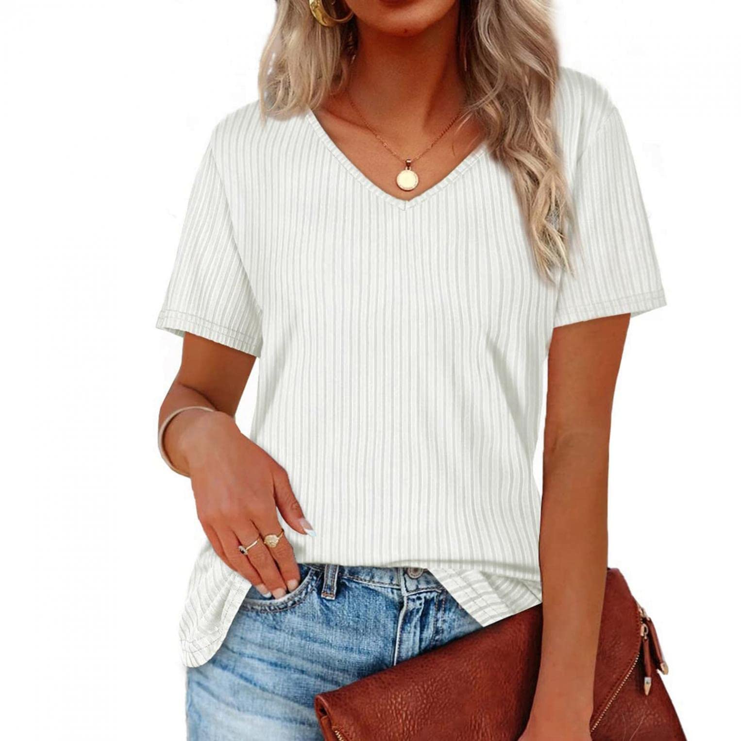 Gillberry Women's Short Sleeve V-Neck T-Shirt - Soft Casual Basic Tee for Summer | Solid Colors (Black, Pink, White) | Perfect for Everyday Wear, Outings & Layering