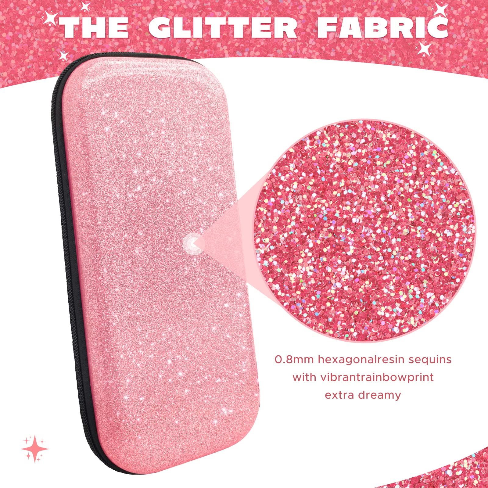 Glitter Nintendo Switch & Switch OLED Hard Travel Case - Pink Protective Shell Pouch for Console & Accessories | Durable Girls Gaming Case for Travel & Storage
