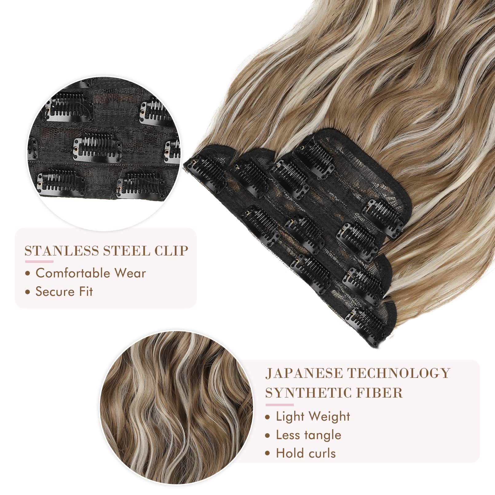 4PCS Clip-in Synthetic Hair Extensions - Long & Thick Hair Extensions for Women - Perfect for Parties, Weddings & Everyday Styling
