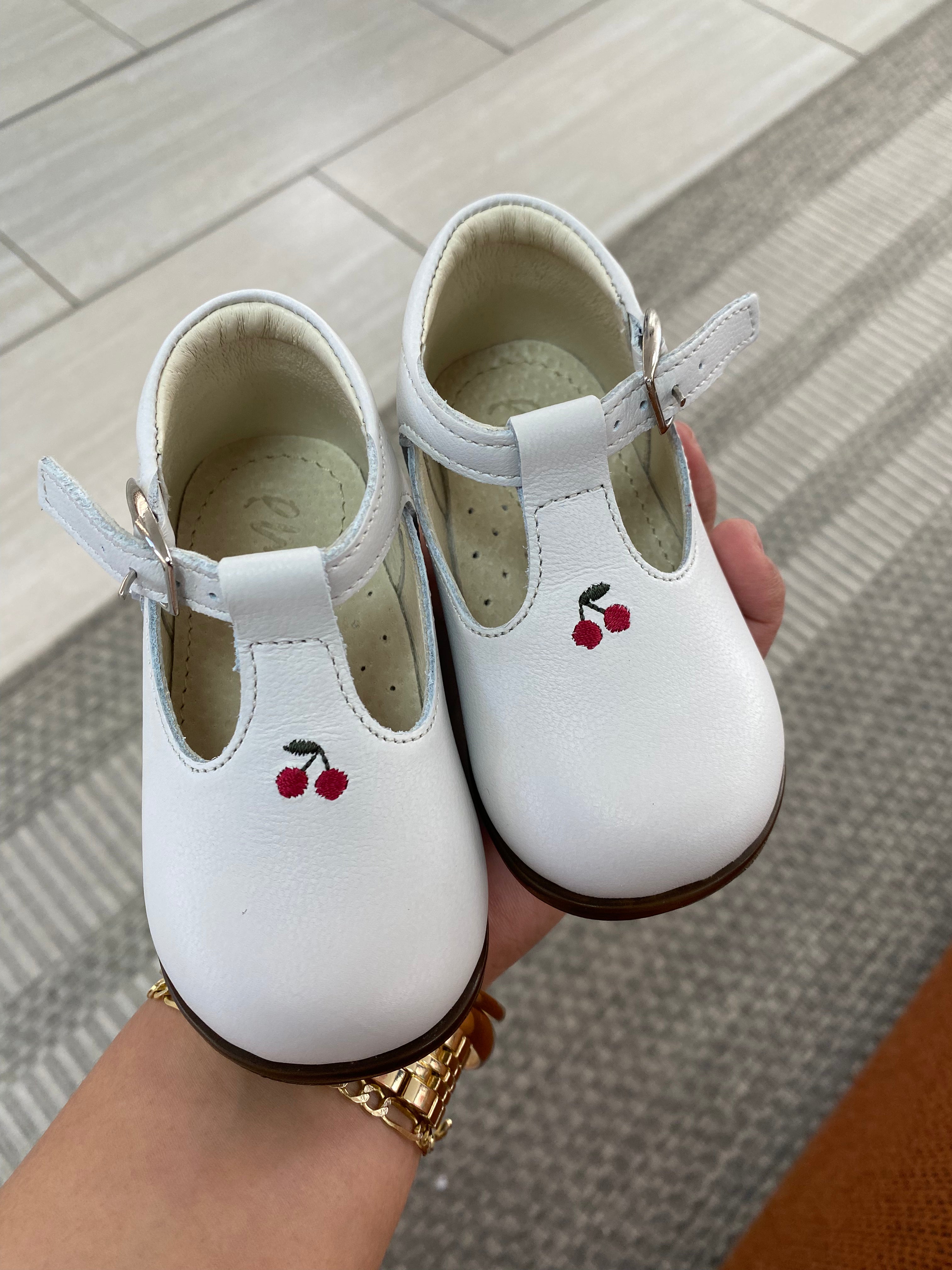 Emel White Cherry Baby Shoes - Soft & Comfortable First Walkers for Infants & Toddlers - Perfect for Everyday Wear, Special Occasions & Photo Shoots