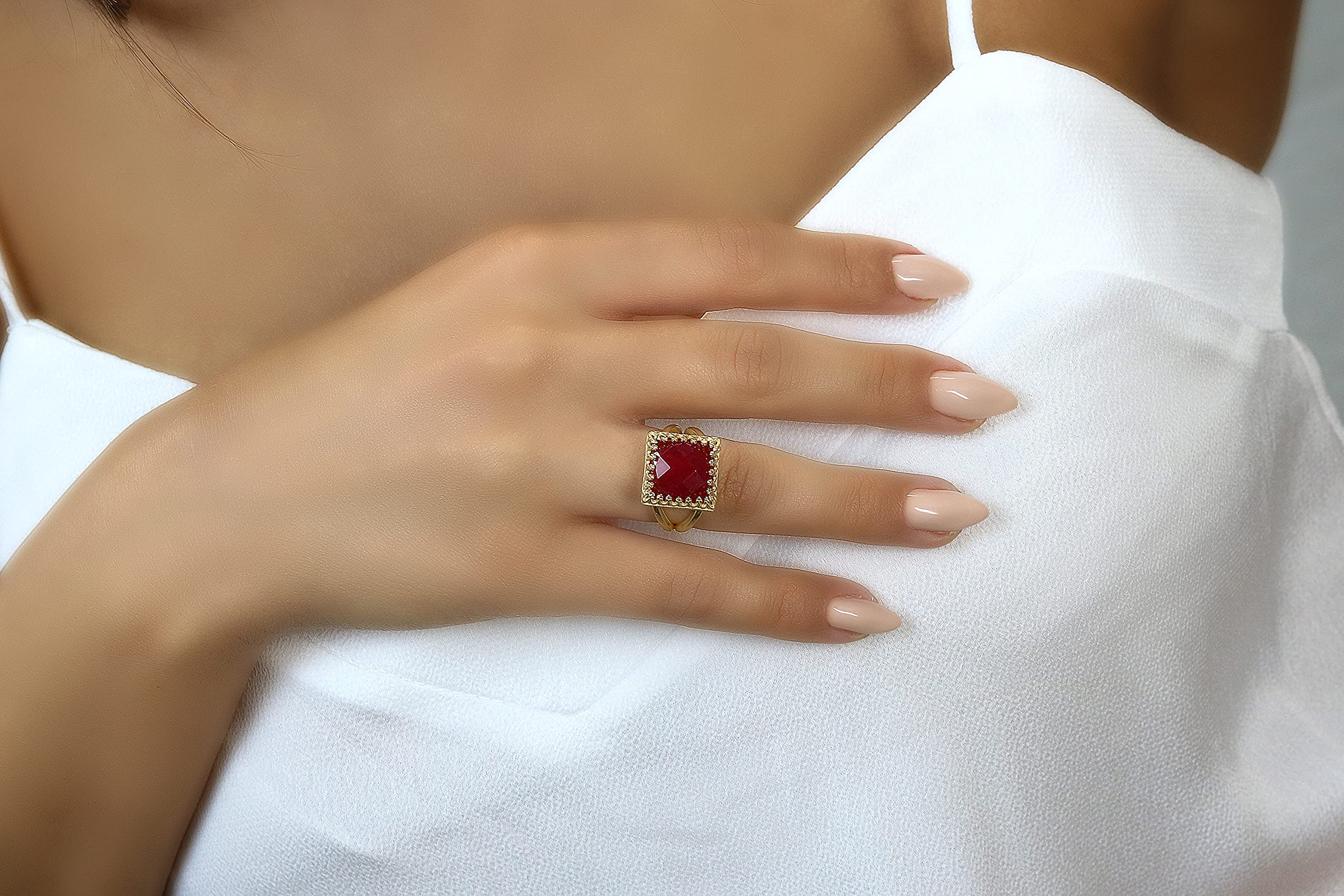 Handmade 925 Sterling Silver Square Jade Ring for Women - Anemone Jewelry, Semiprecious Gemstone Birthstone Ring - Custom Size Statement Jewelry for Everyday Wear, Gift Giving & Special Occasions