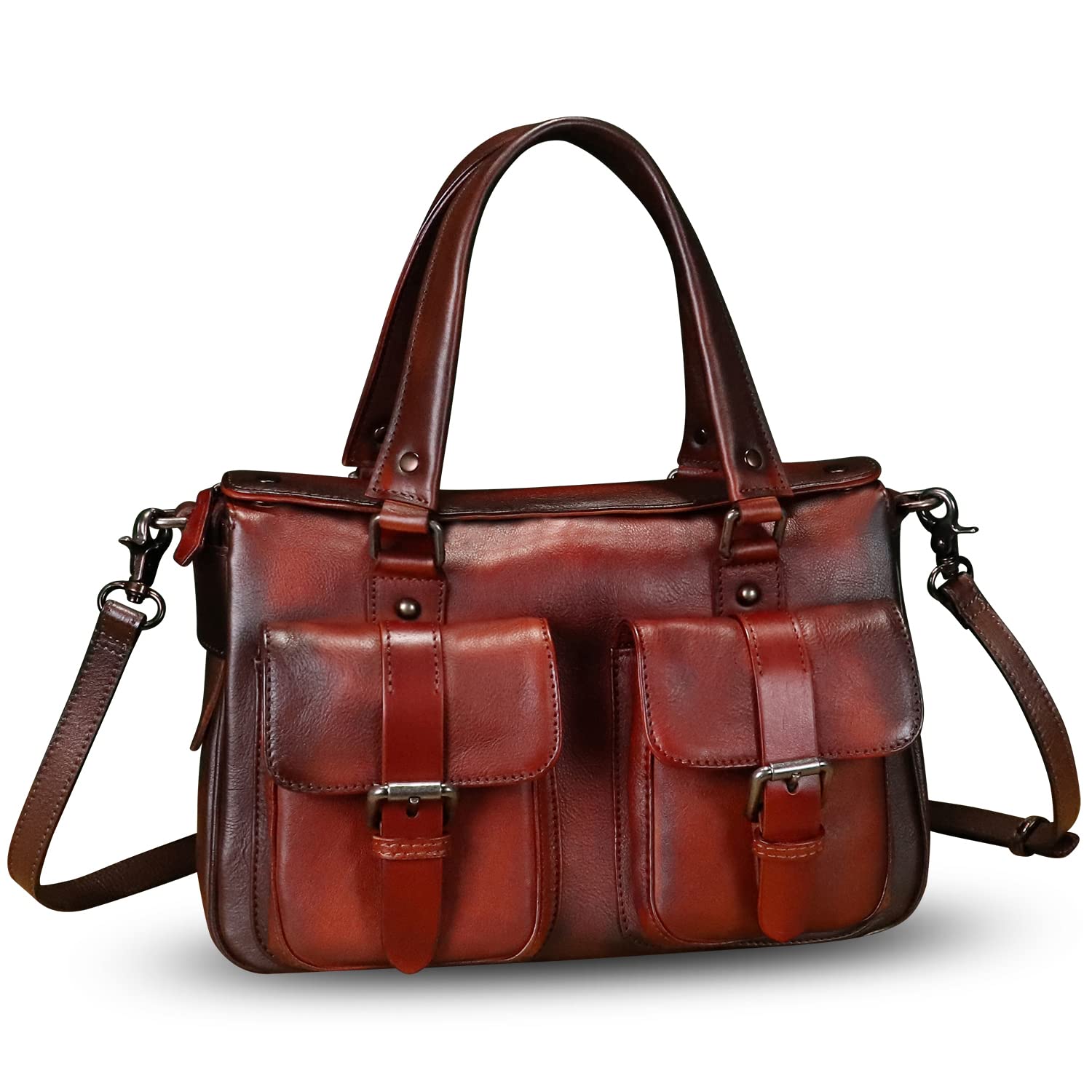 Genuine Leather Satchel Purse for Women - Retro Cowhide Handmade Top Handle Shoulder Bag - Designer Crossbody Purse - Perfect for Work, Travel & Everyday Use