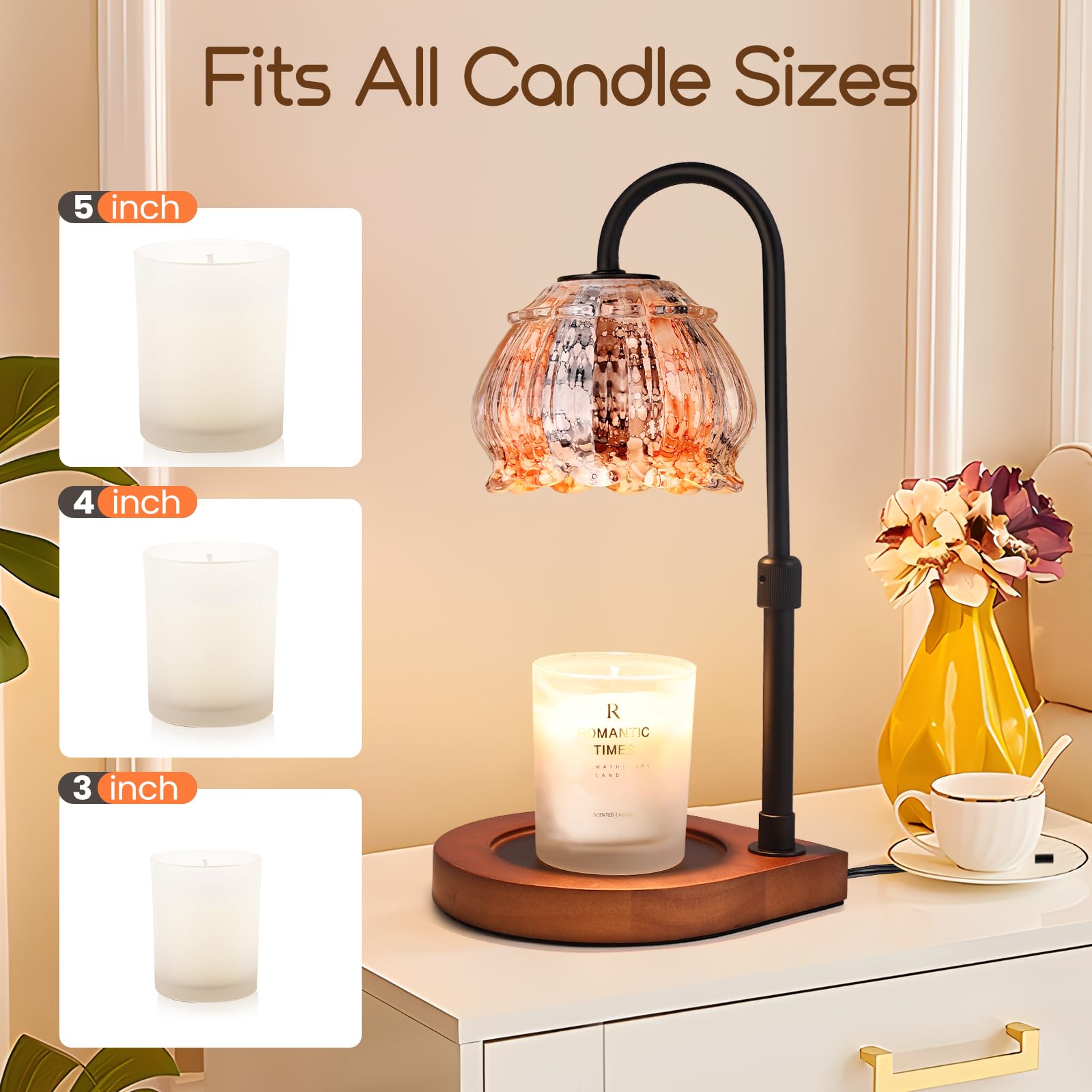 Adjustable Height Dimmable Candle Warmer Lamp with Timer - Electric Jar Candle Warming Light Holder for Home Decor, White-Orange - Perfect for Living Room, Bedroom, Office & Gift for Women