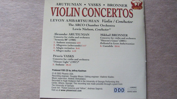 Alexander Arutiunian, Pēteris Vasks, Mikhail Bronner & Levon Ambartsumian Violin Concertos CD | Classical Music Collection | Perfect for Home Listening & Gift Giving