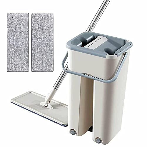 Self-Cleaning Microfiber Spin Mop & Bucket Set with Wringer - Flat Floor Squeeze Mop for Home & Office Cleaning - Includes Reusable Mop Pads for Easy Floor Maintenance - Perfect for Hardwood, Tile & Laminate Floors