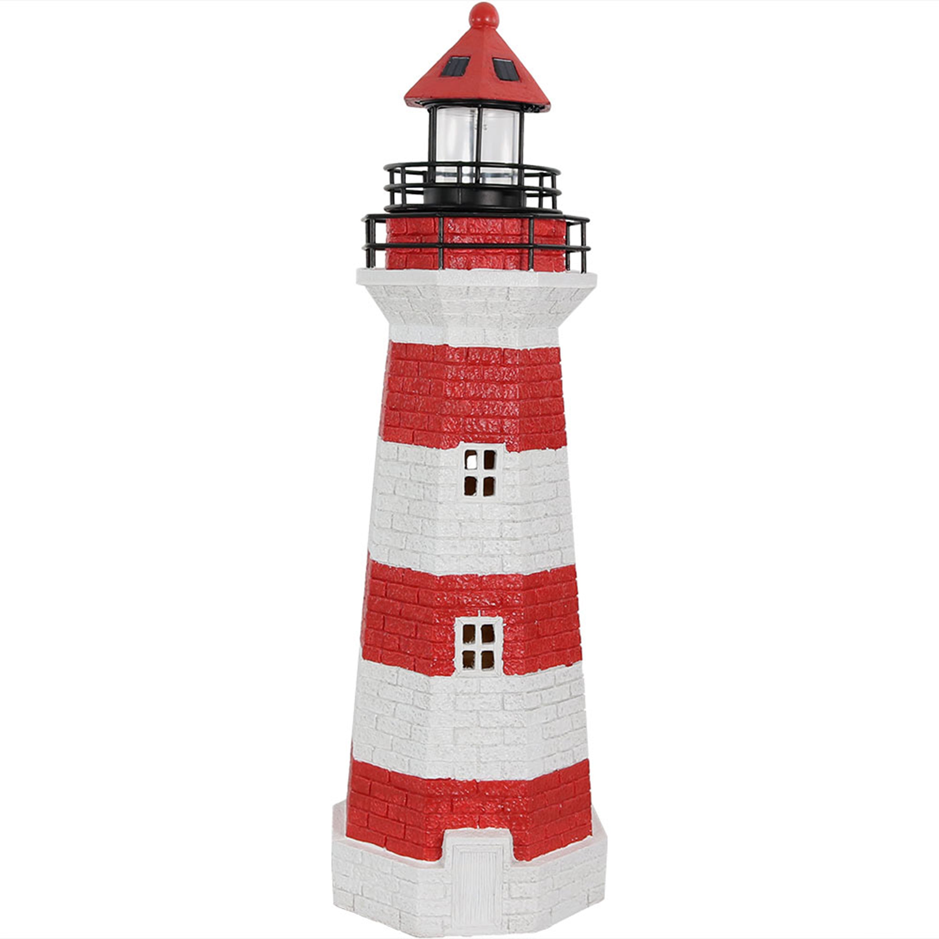 Sunnydaze Solar Powered LED Striped Lighthouse Outdoor Decor - 36 Inch Weatherproof Garden Light for Patio, Yard, and Landscape Decoration