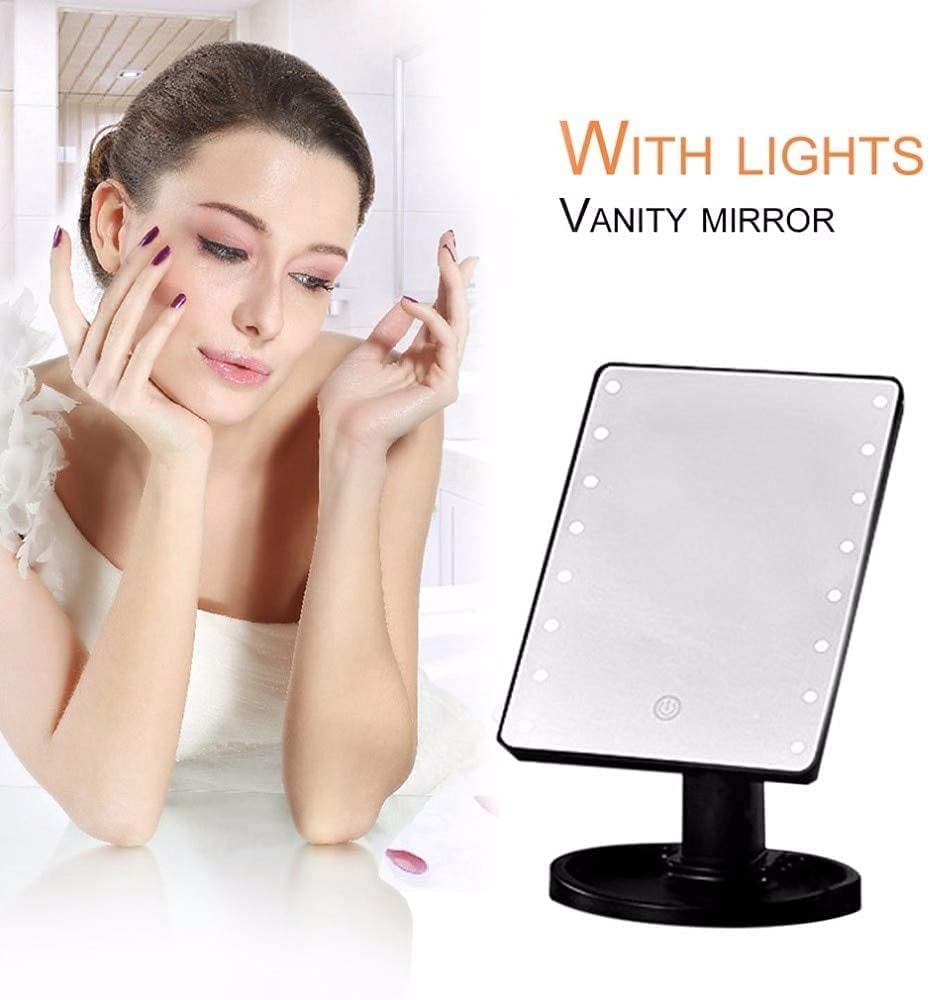 GION LED Makeup Mirror with Storage Tray - Touch Screen Vanity Mirror with Adjustable Brightness, Portable Tabletop Cosmetic Mirror for Home & Travel (Perfect for Bedroom, Bathroom & Dressing Room)