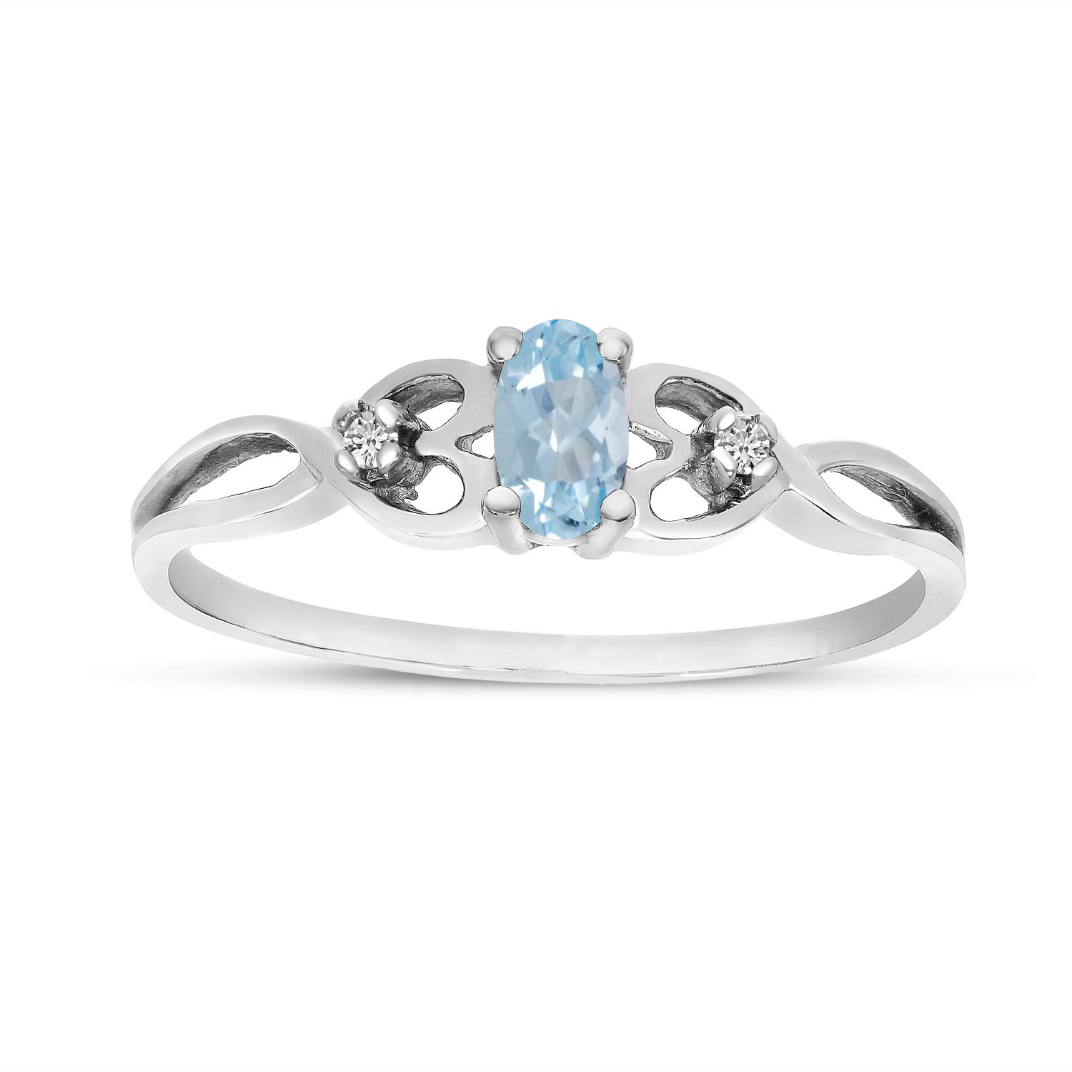 10K White Gold Oval Aquamarine and Diamond Engagement Ring for Women - Elegant Wedding, Anniversary, or Promise Jewelry Gift