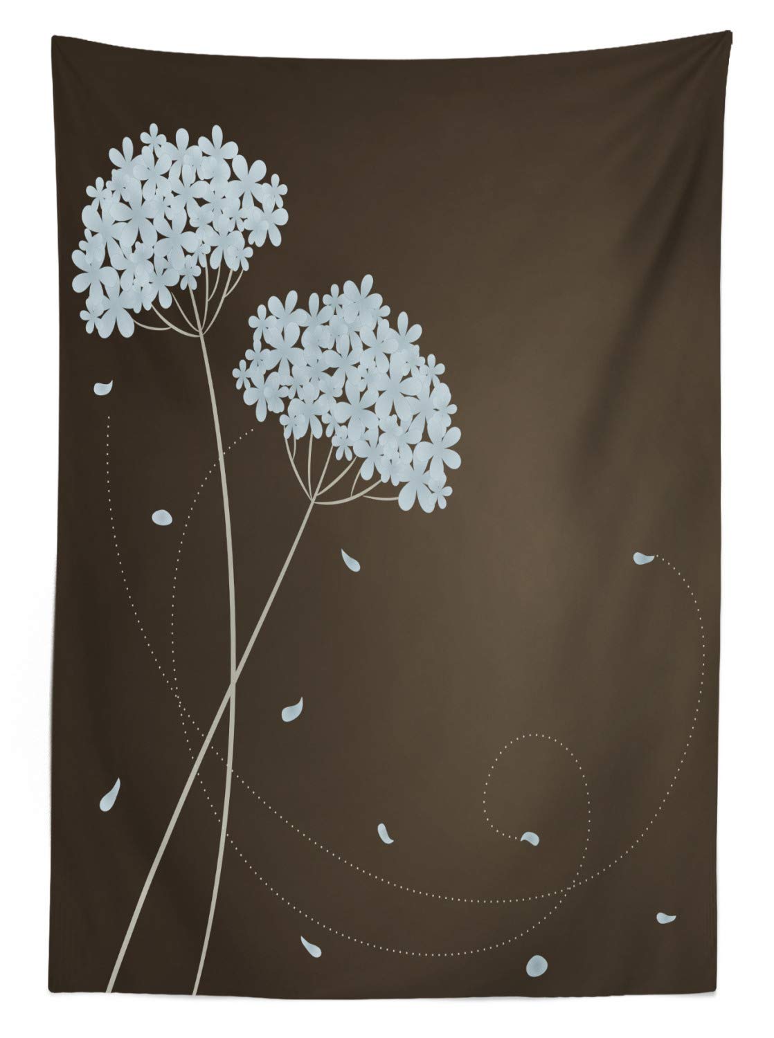 Ambesonne Floral Autumn Tablecloth - Brown & Blue Washable Outdoor Picnic Table Cover with Swirl Lines & Falling Leaves Design, 58