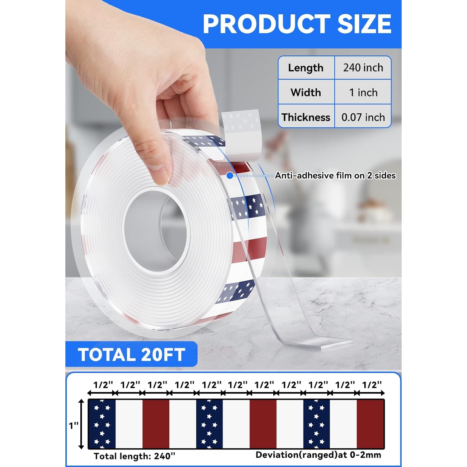 Extra Strong Double Sided Tape Heavy Duty 240 Inch (20FT x 1