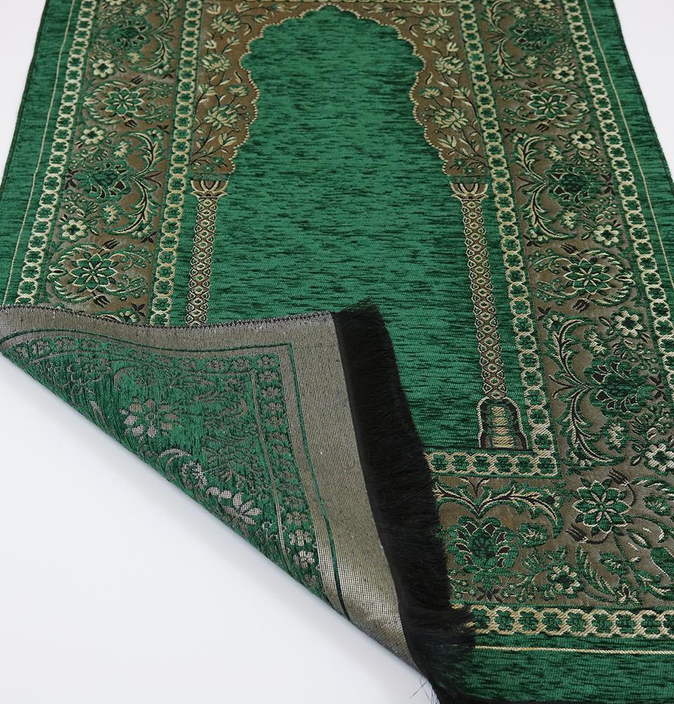 Premium Embroidered Islamic Prayer Mat Gift Set with Tasbih Beads - Green Prayer Rug for Home, Mosque & Travel - Eid Gift for Men & Women